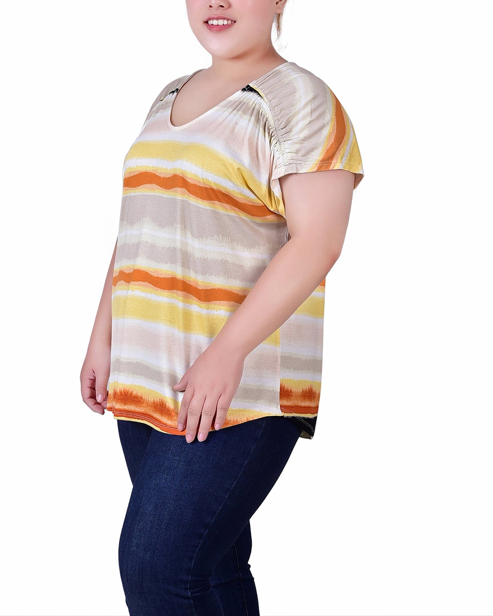 Plus Size Short Sleeve Striped V-Neck Top thumbnail 5