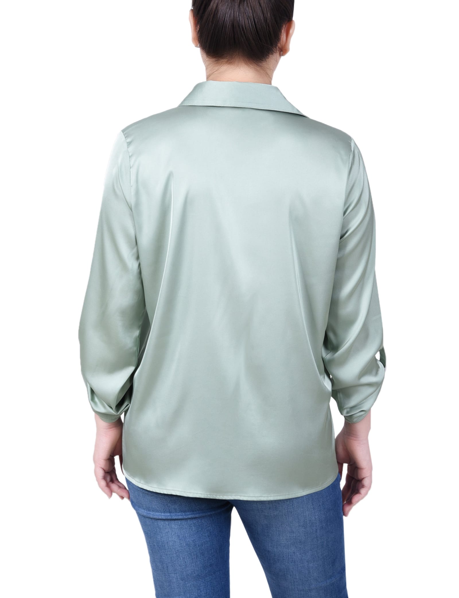 Petite 3/4 Sleeve Roll Tab Satin Blouse thumbnail 3
