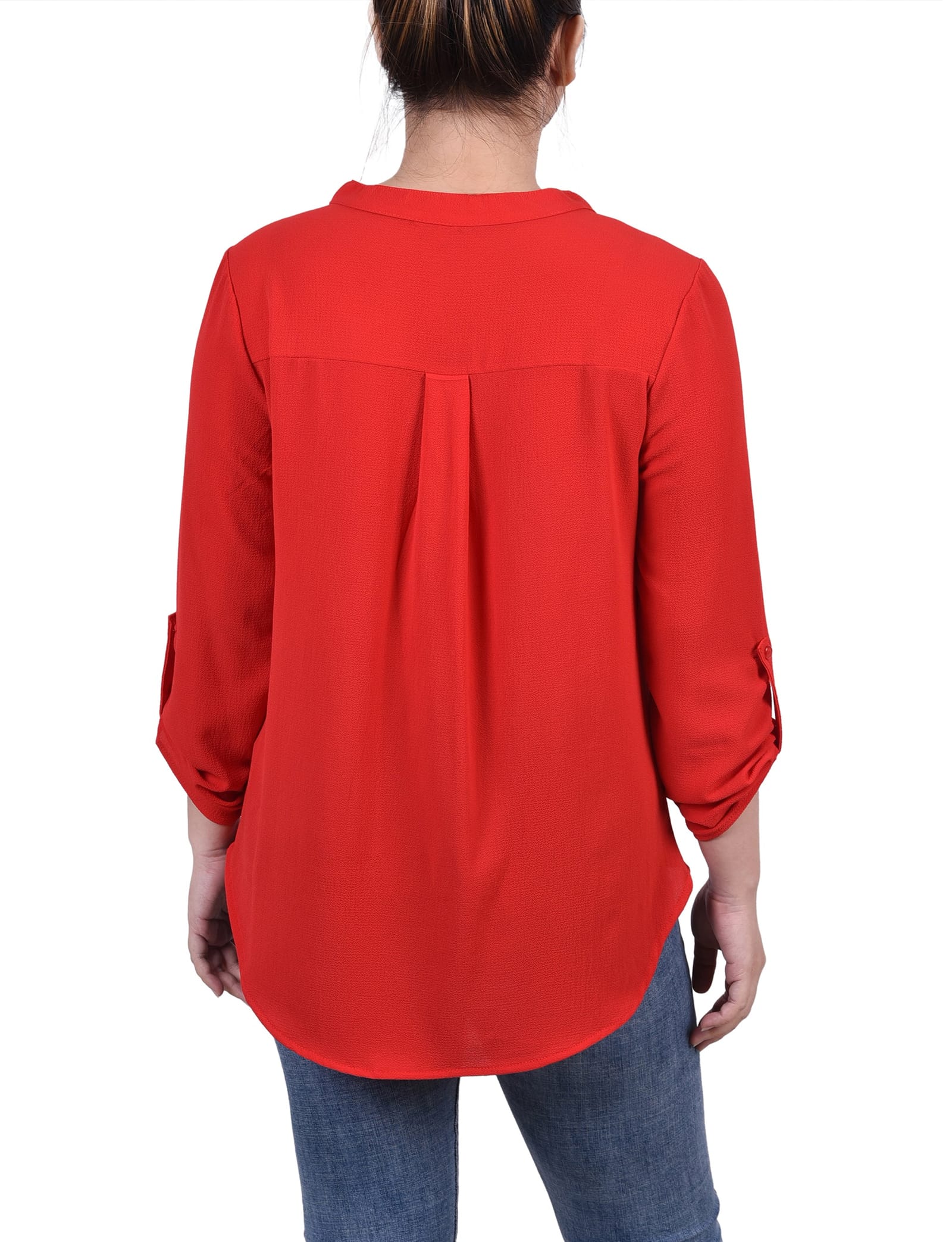 Petite 3/4 Sleeve Mandarin Collar Blouse with Front Pleats thumbnail 3