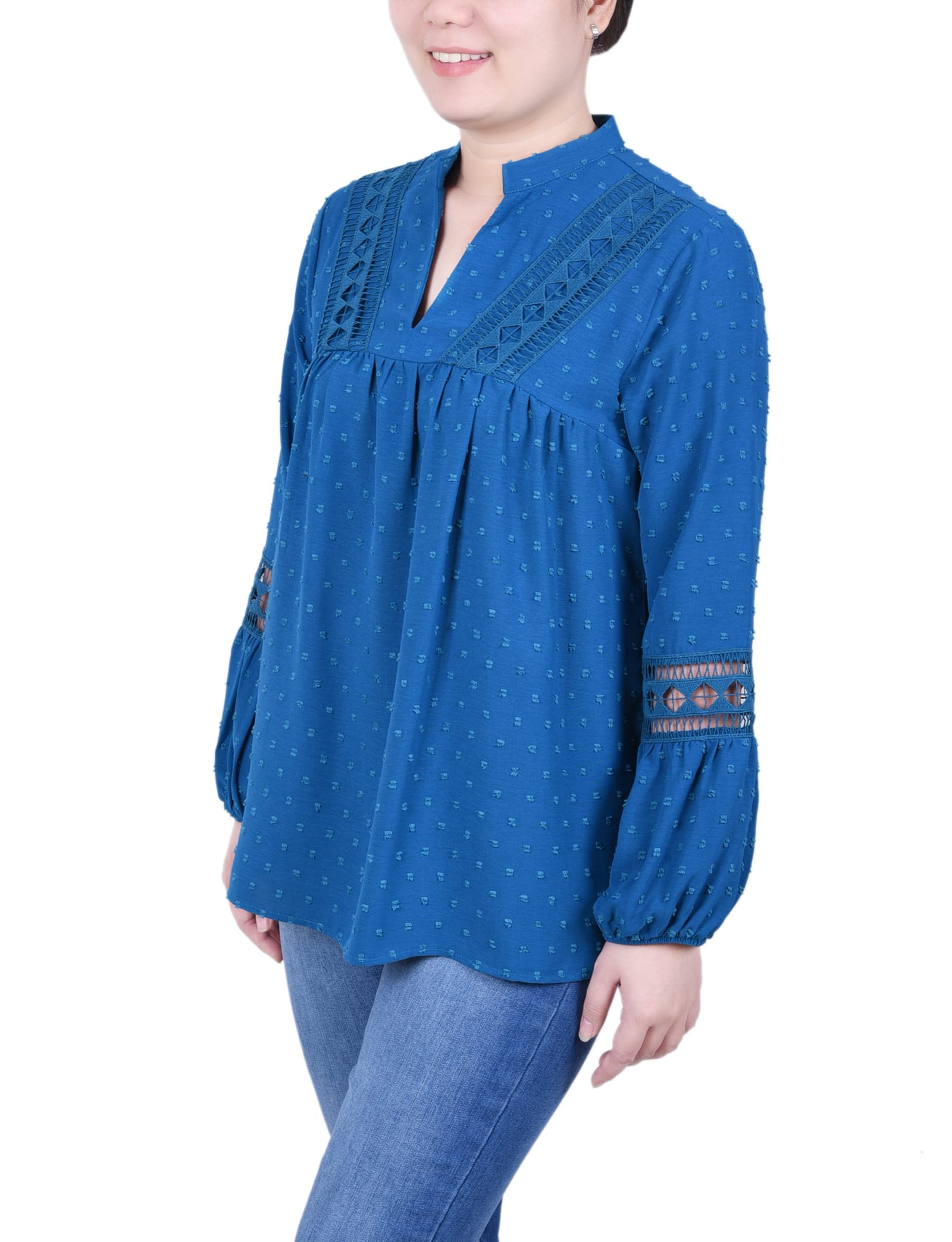 Petite Long Sleeve Blouse with Crochet Trim thumbnail 2