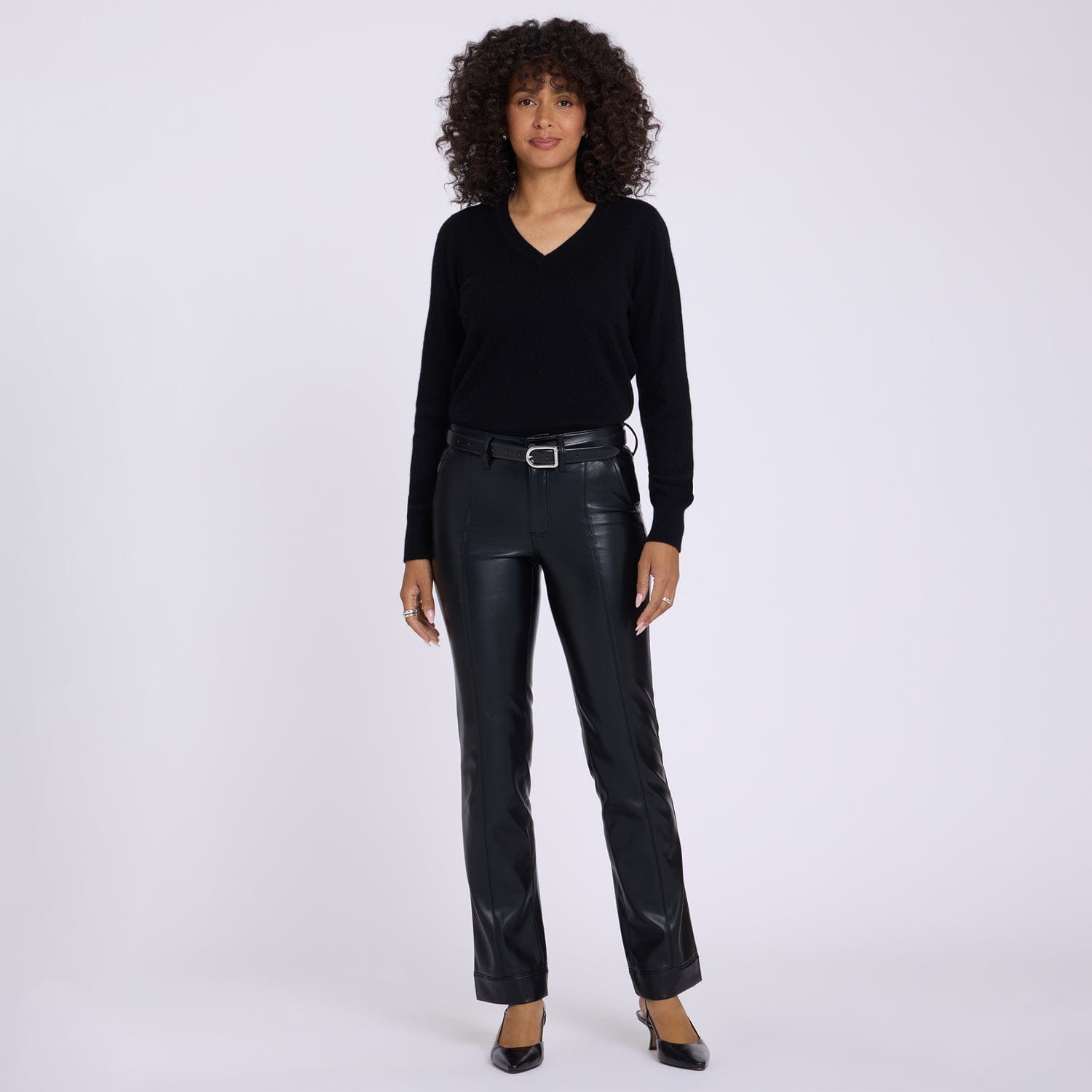 Vegan Leather Marilyn Straight Pants with Band Hems thumbnail 6