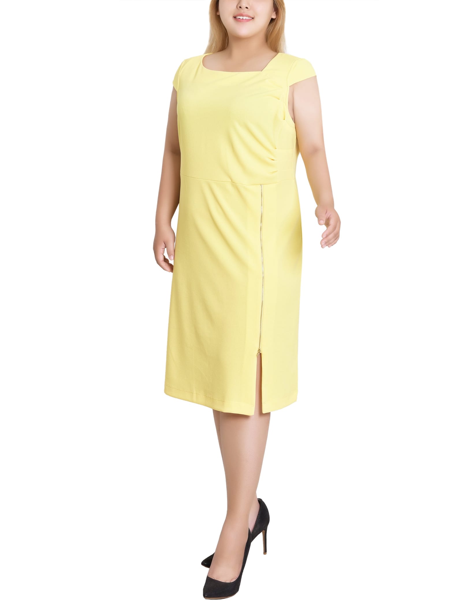 Plus Size Cap Sleeve Exposed Zipper Dress thumbnail 3