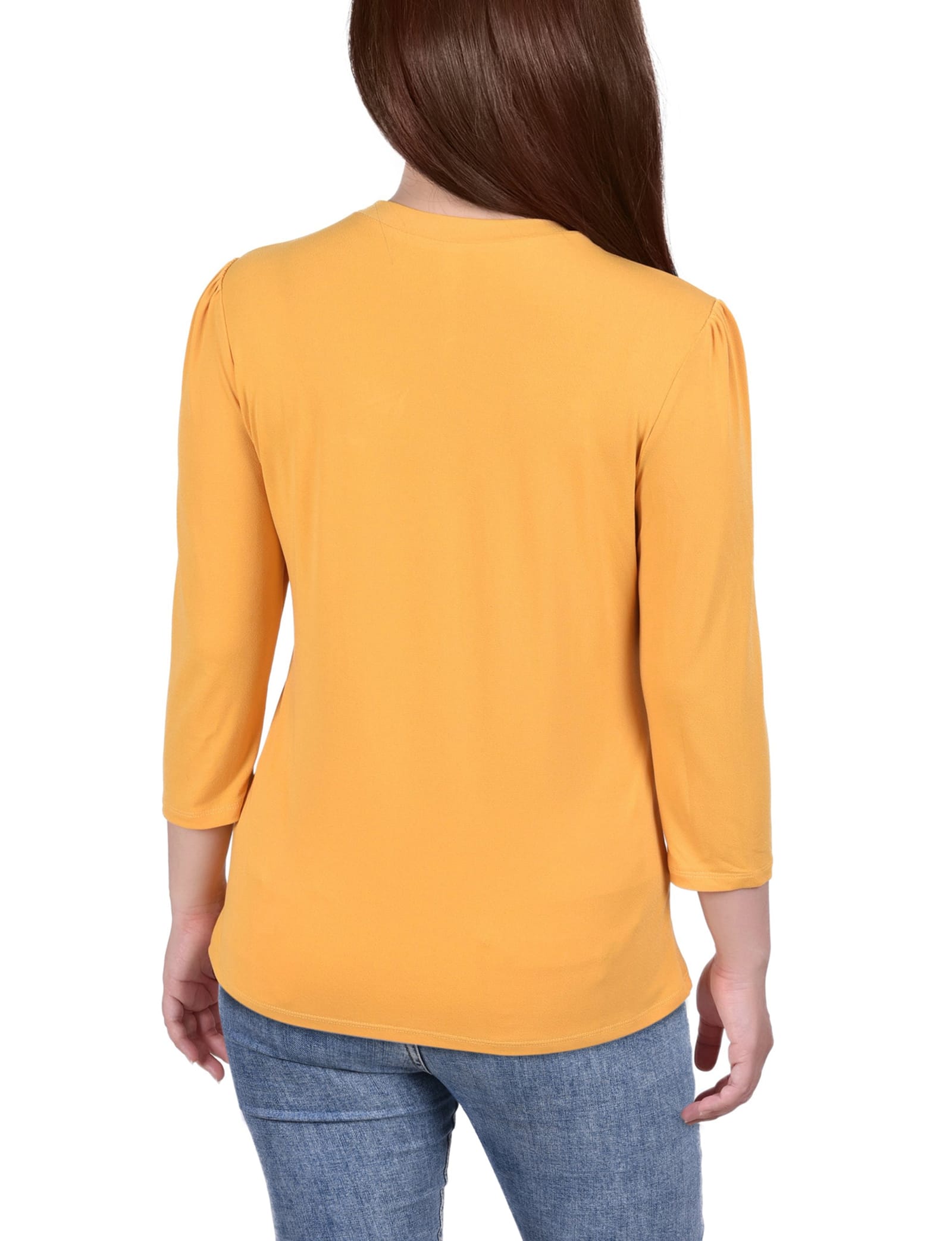 Petite 3/4 Slv Knit Crepe Studded Keyhole Top thumbnail 3