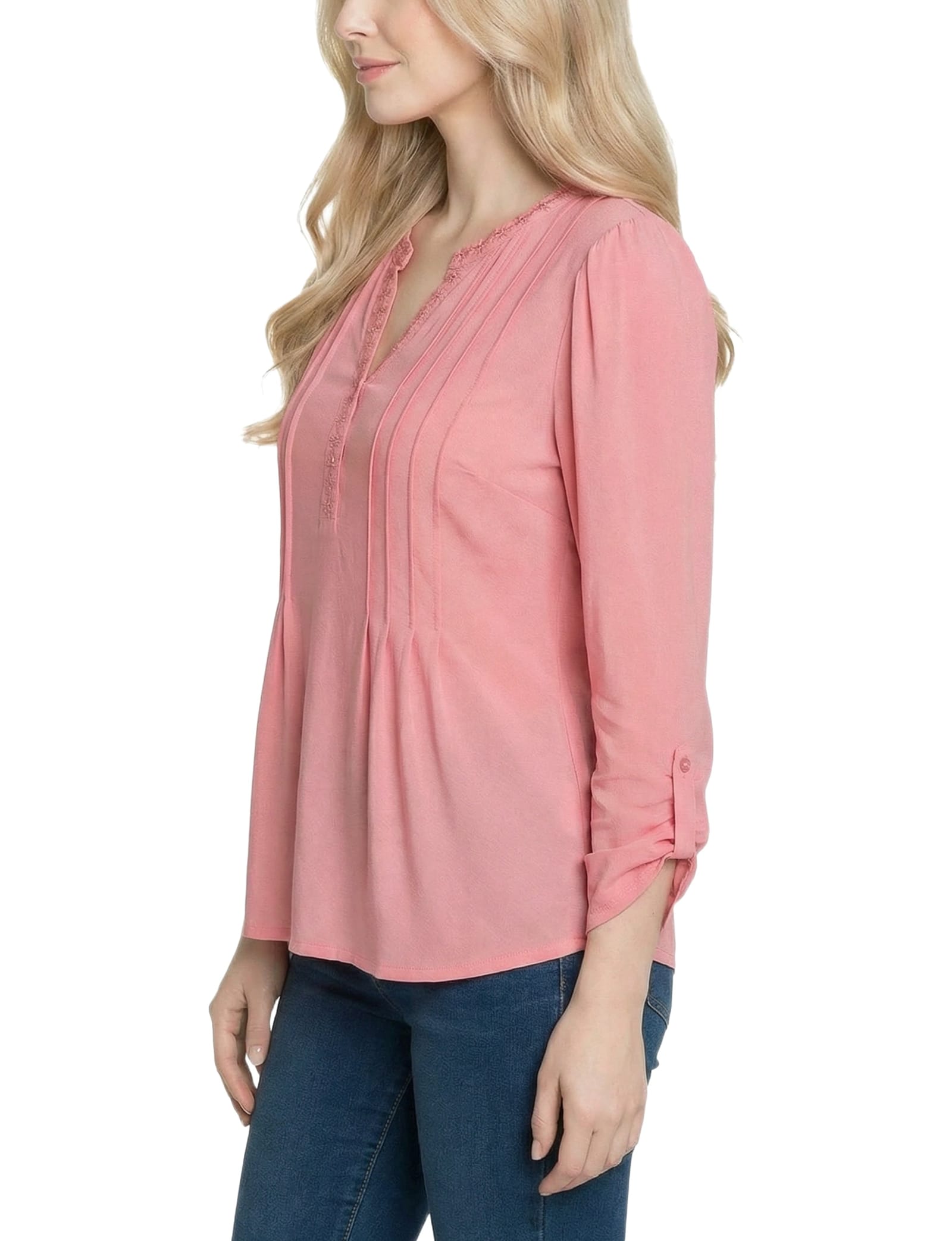 Petite Long Sleeve Pleat Front Roll Tab Top thumbnail 3