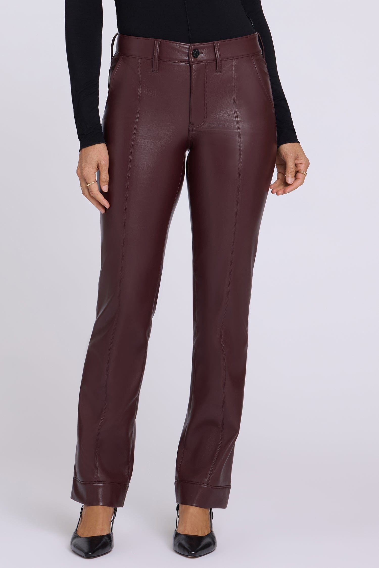 Vegan Leather Marilyn Straight Pants with Band Hems thumbnail 4