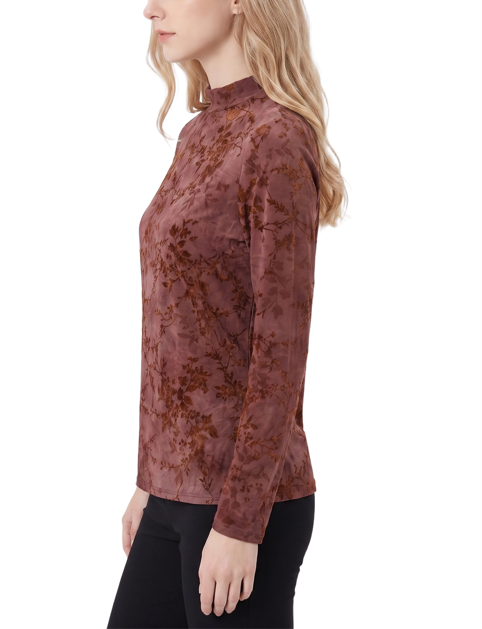 Petite Long Sleeve Flocked Knit Jacquard Pullover Top thumbnail 2