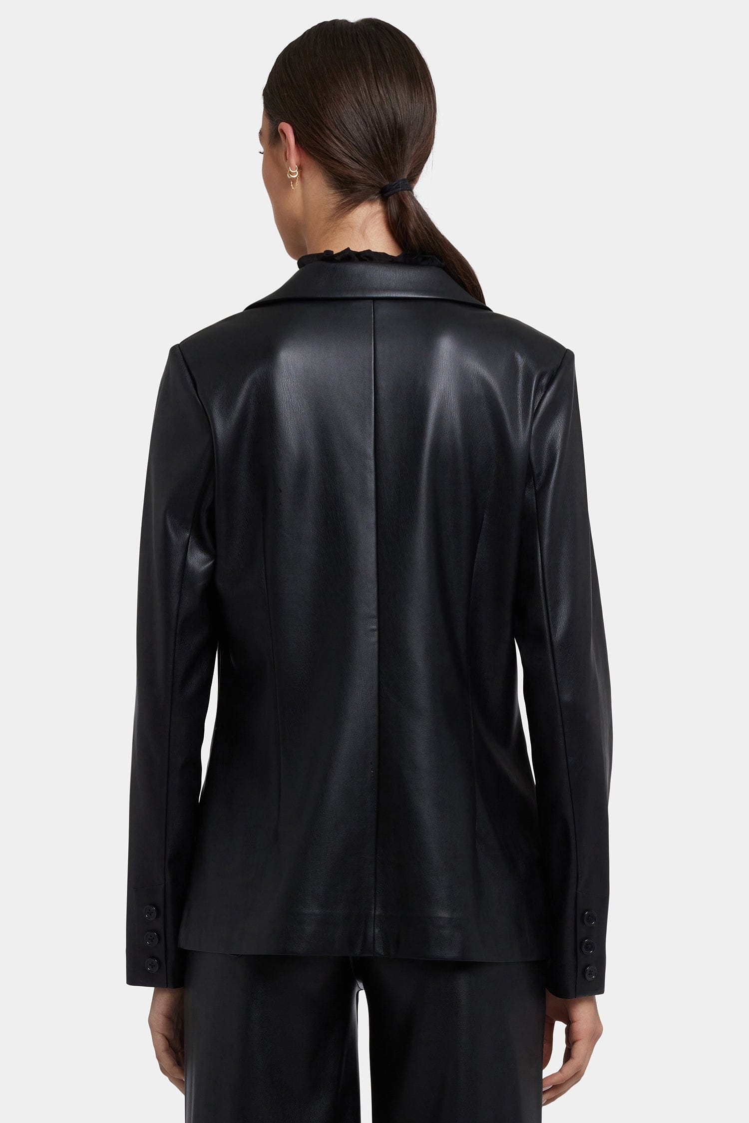 Vegan Stretch Leather Classic Blazer Jacket thumbnail 6