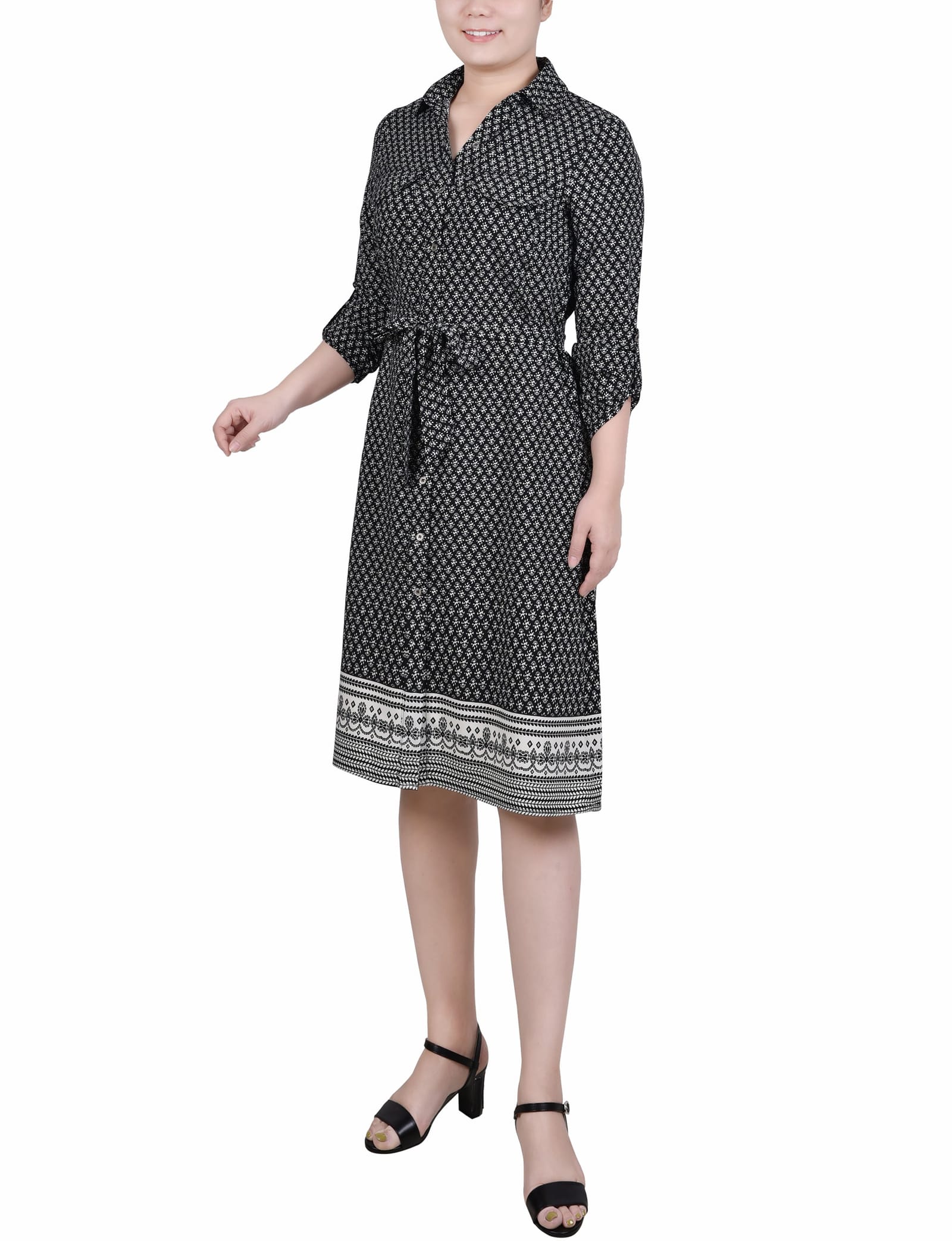 3/4 Roll Tab Sleeve Belted Shirtdress thumbnail 2