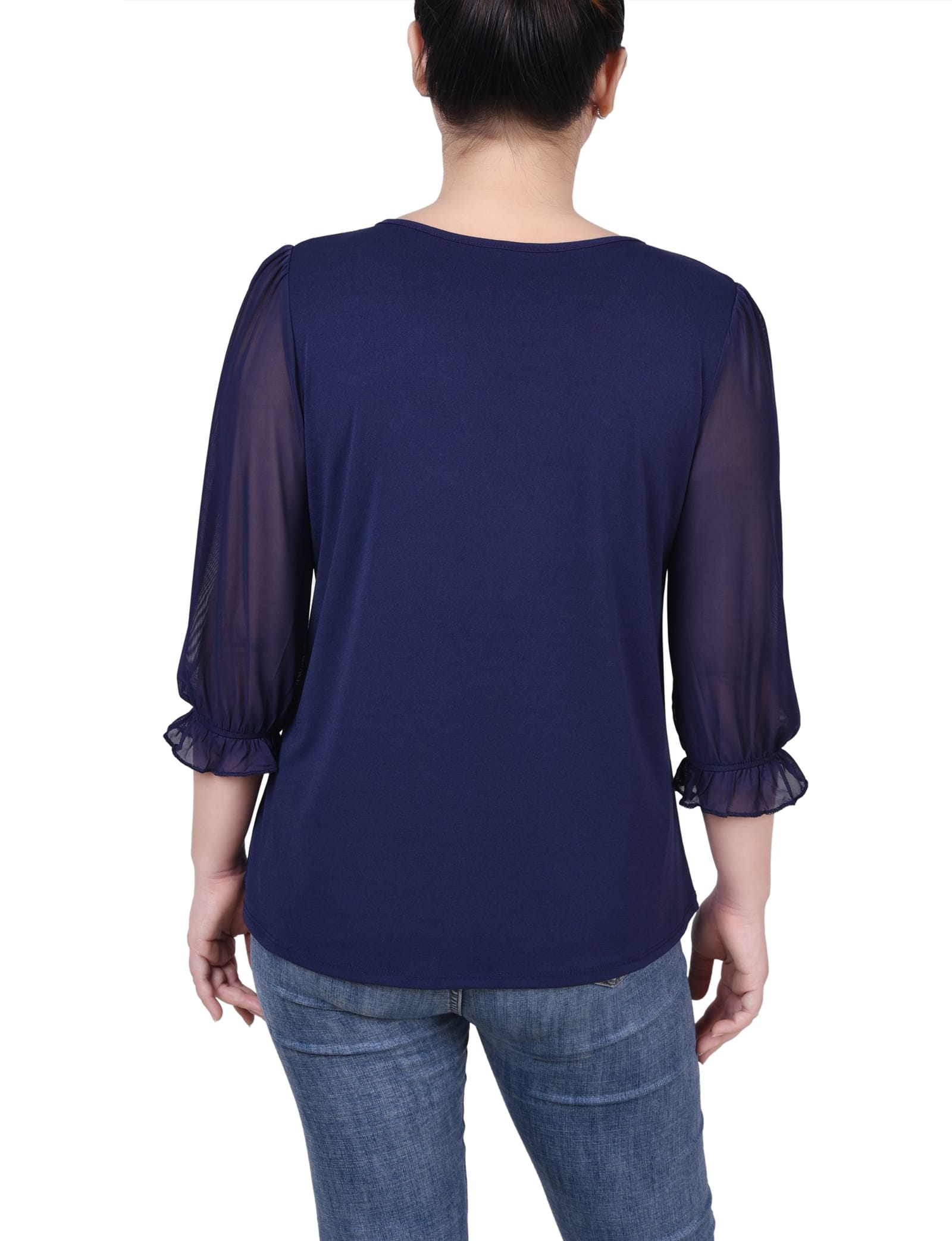 Petite 3/4 Sleeve Ringed Top with Mesh thumbnail 3