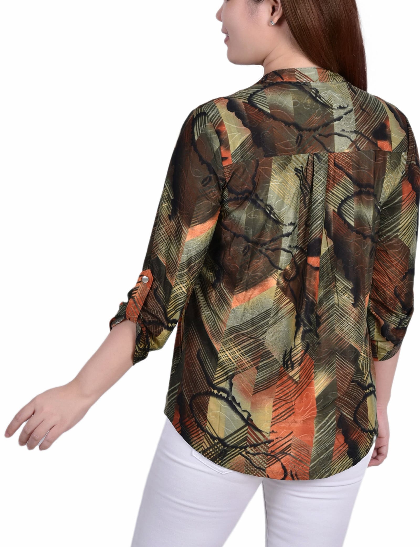 3/4 Roll Tab Sleeve Y Neck Top thumbnail 3
