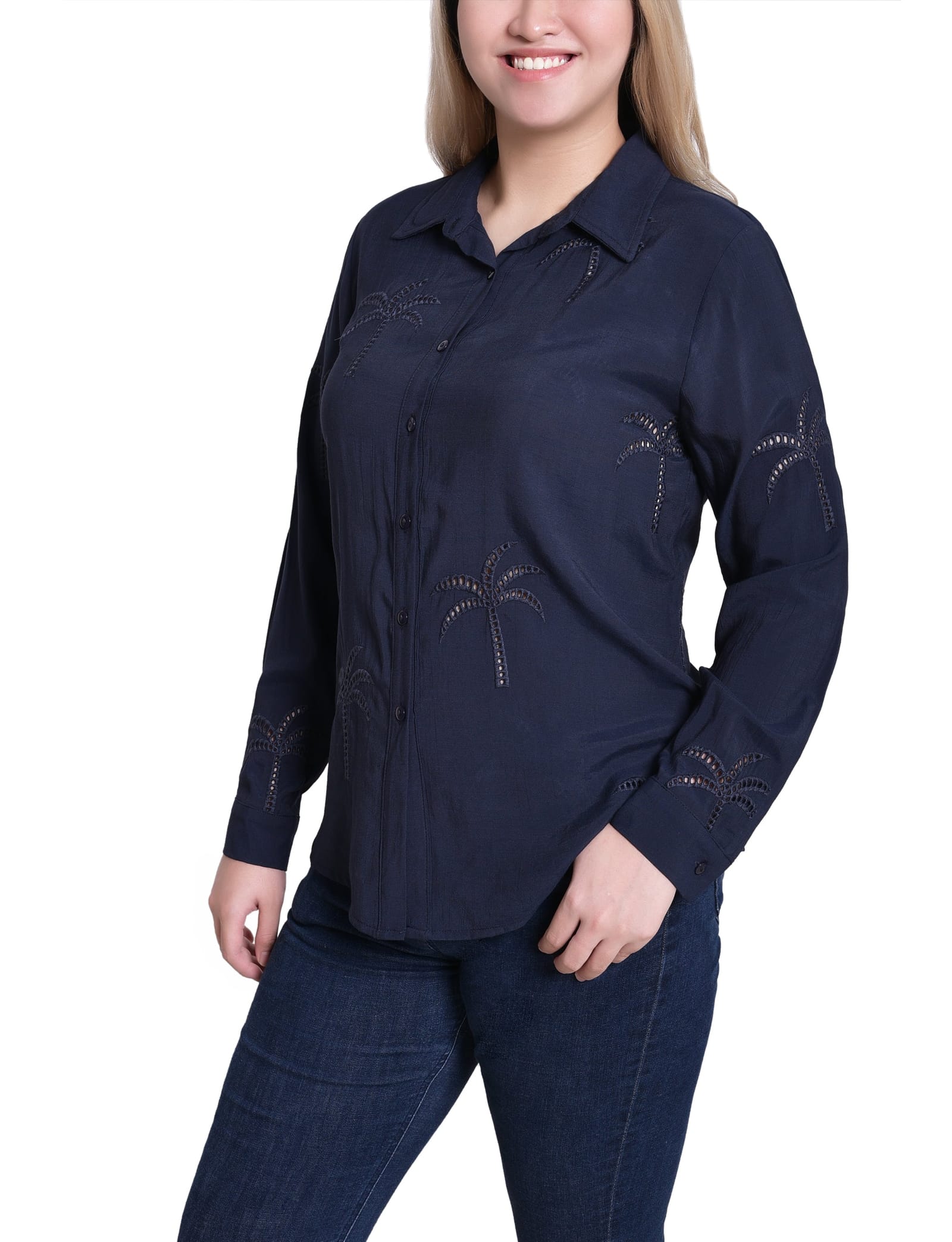 Petite Long Sleeve Palm Tree Blouse thumbnail 3