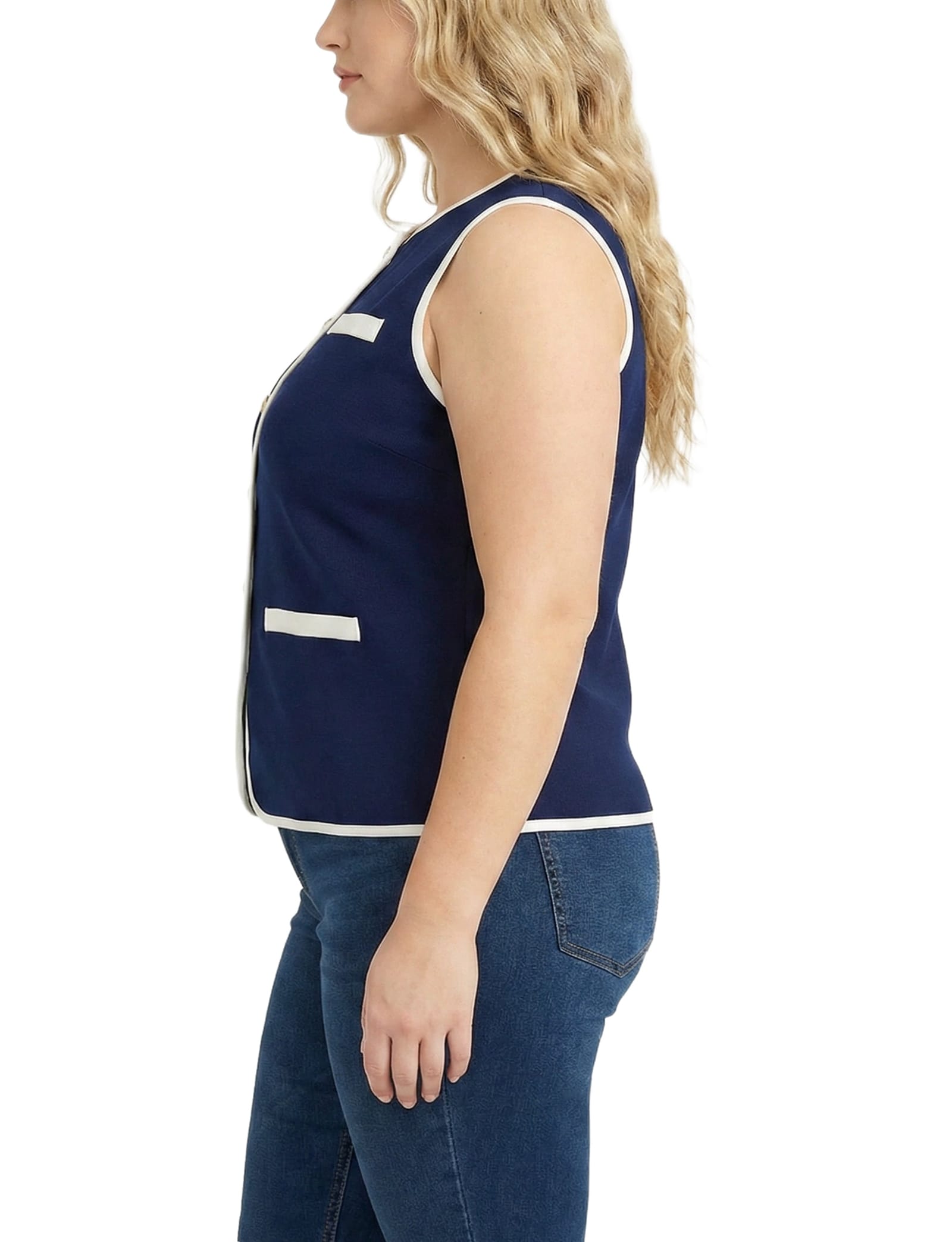 Plus Size Sleeveless Contrast-Edged Vest thumbnail 2