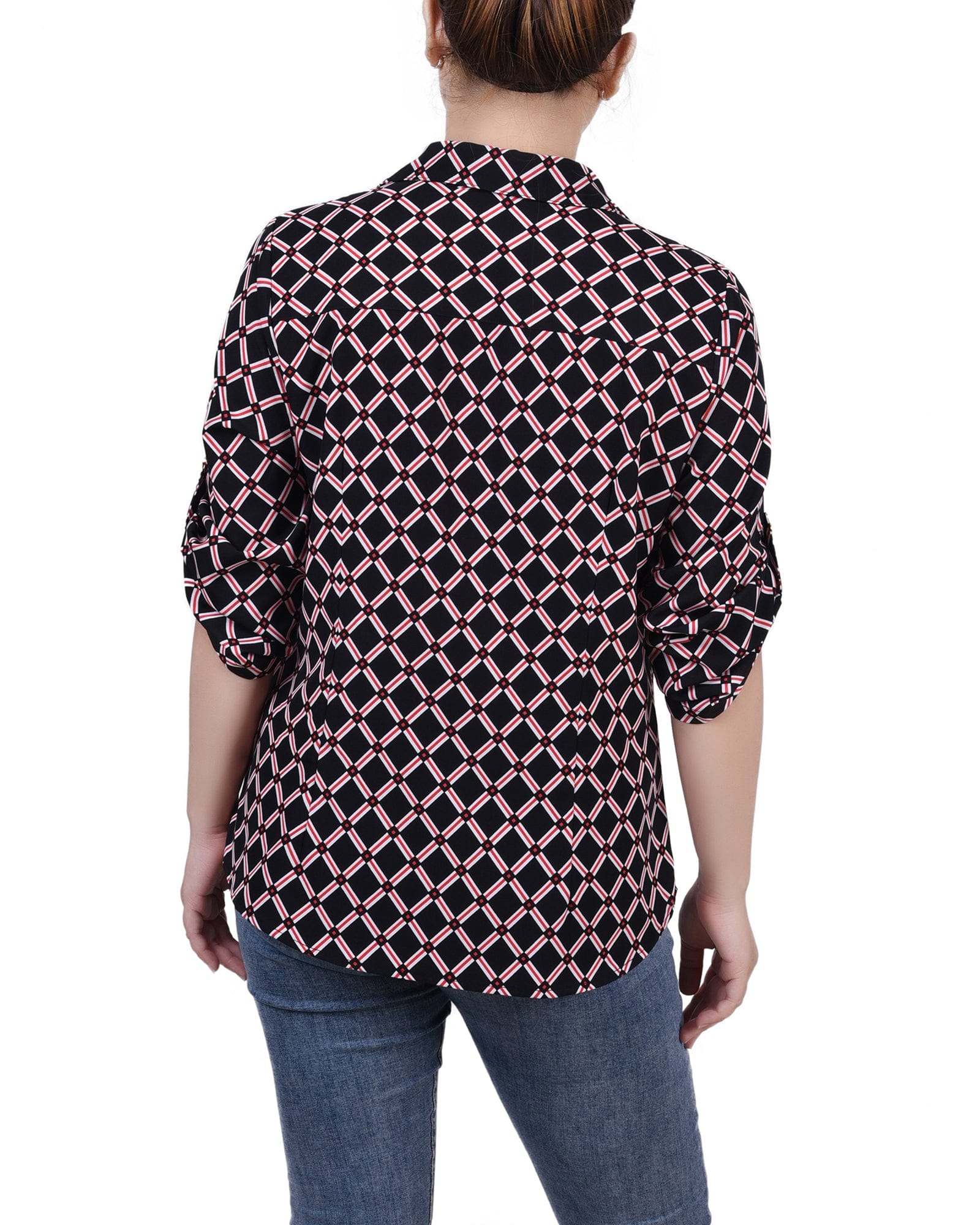 Petite 3/4 Roll Tab Sleeve Zip Front Top thumbnail 3