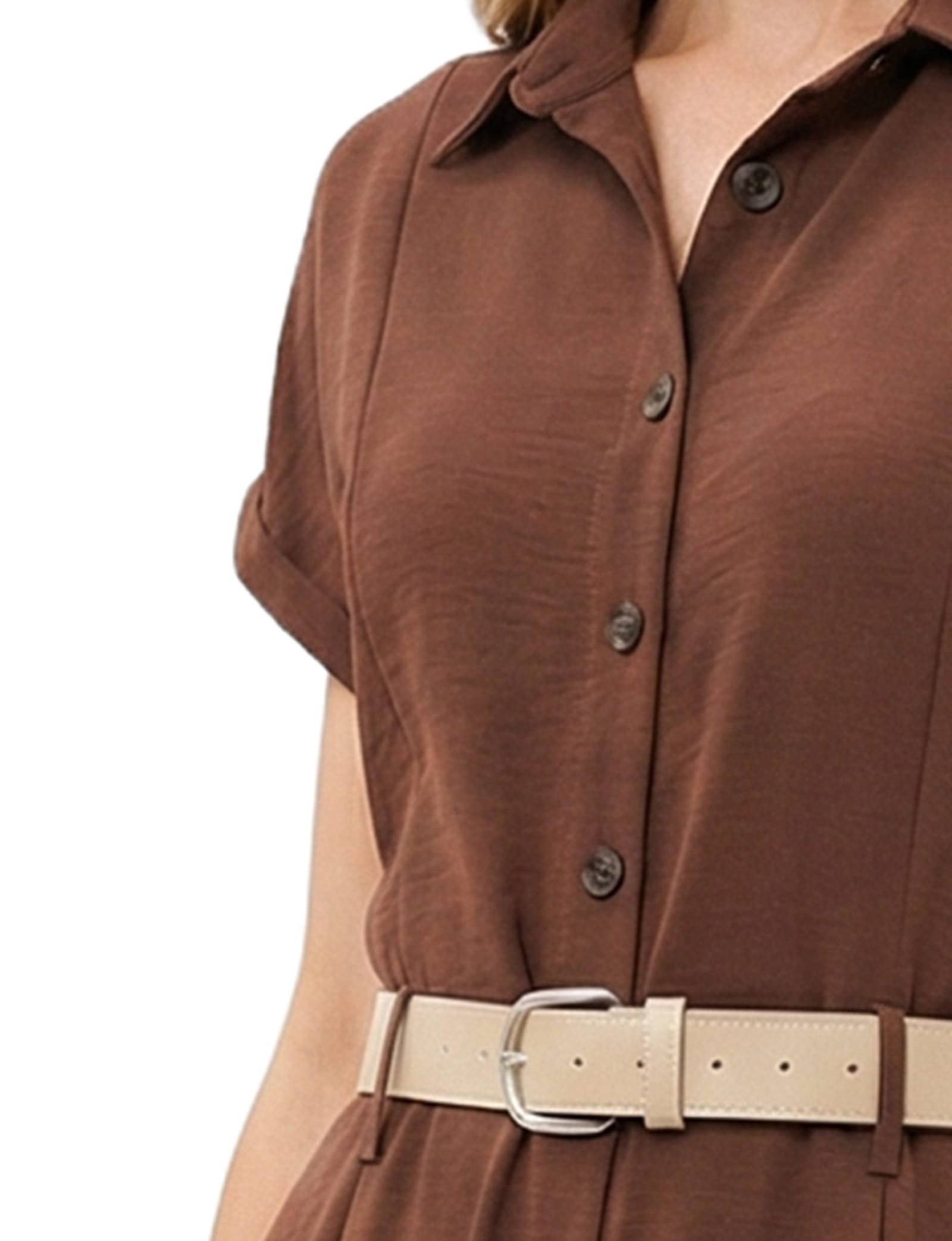 Short Sleeve Button Front Belted a-Line Dress thumbnail 2