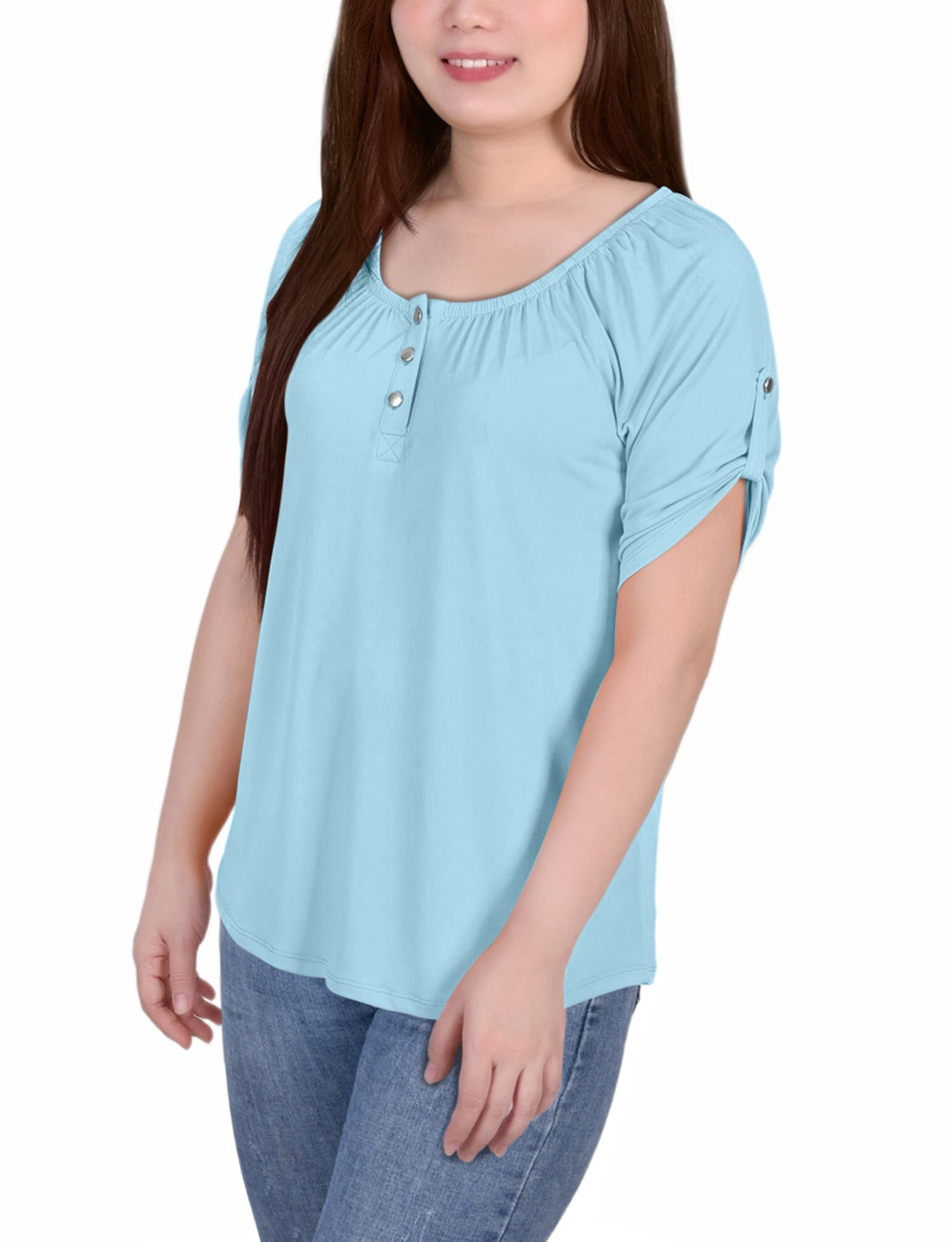 Short Sleeve Round Neck Henley Top thumbnail 2