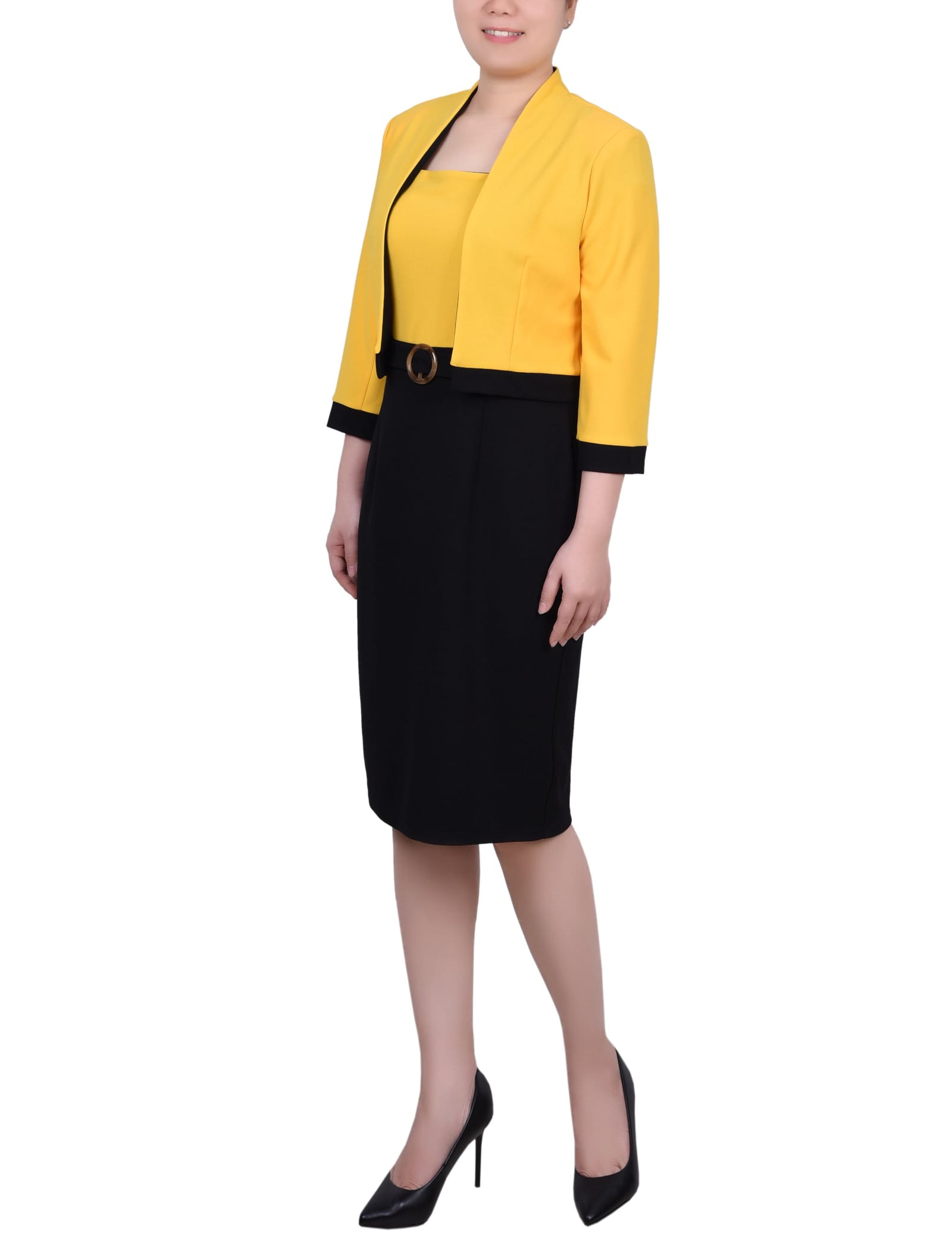 3/4 Sleeve 2 Piece Colorblocked Dress Set thumbnail 2