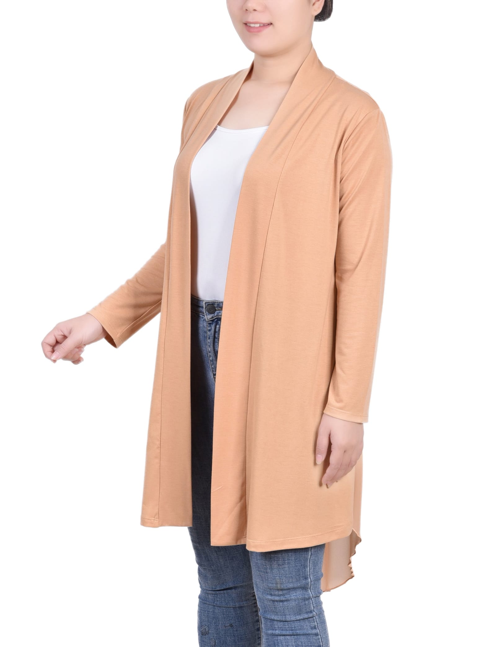Long Sleeve Knit Cardigan with Chiffon Back thumbnail 2