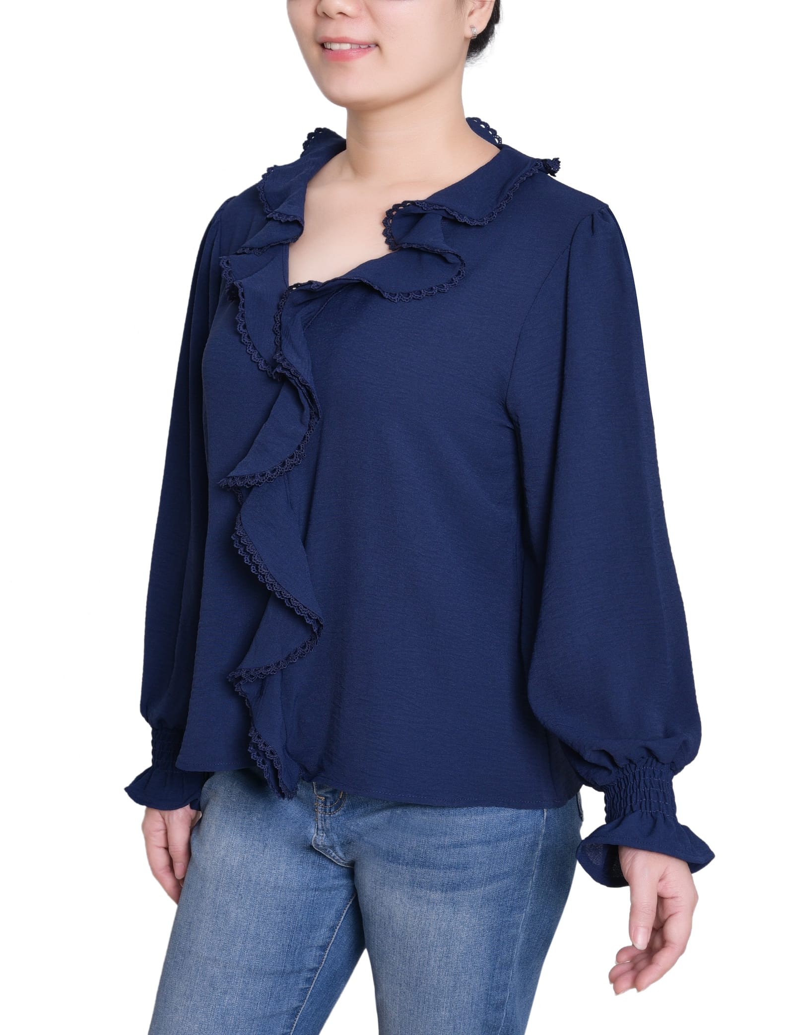 Petite Short Sleeve Ruffle Front Blouse thumbnail 3