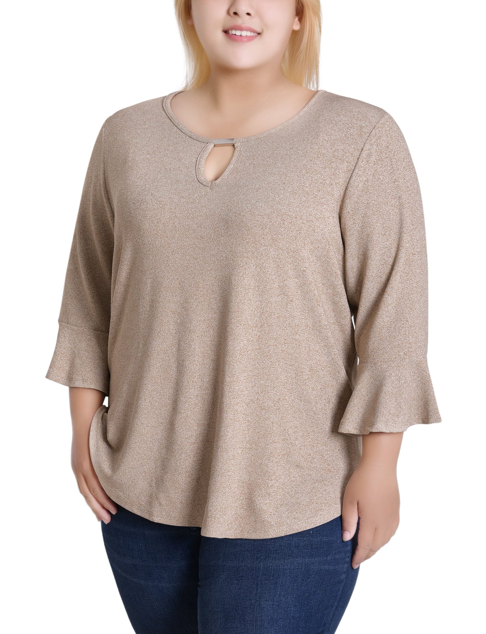 Plus Size 3/4 Bell Sleeve Top with Hardware thumbnail 3
