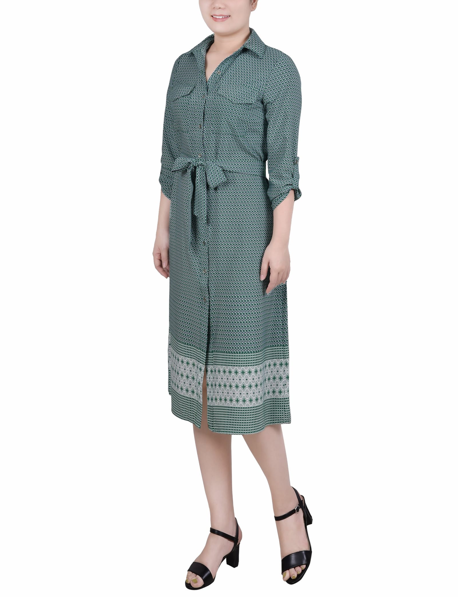 3/4 Roll Tab Sleeve Belted Shirtdress thumbnail 2