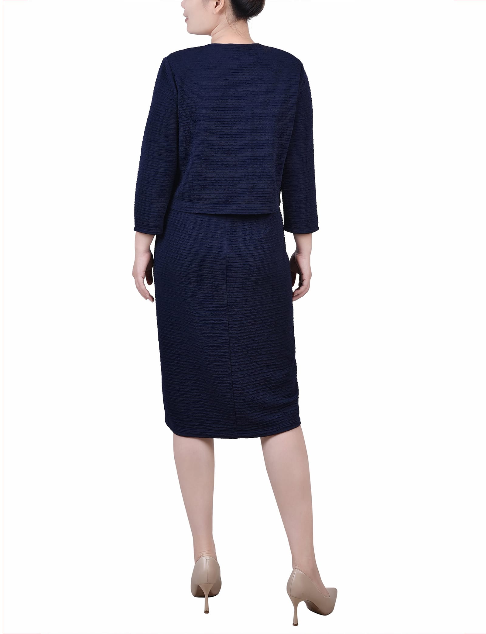 Textured 3/4 Sleeve 2 Piece Dress Set thumbnail 2