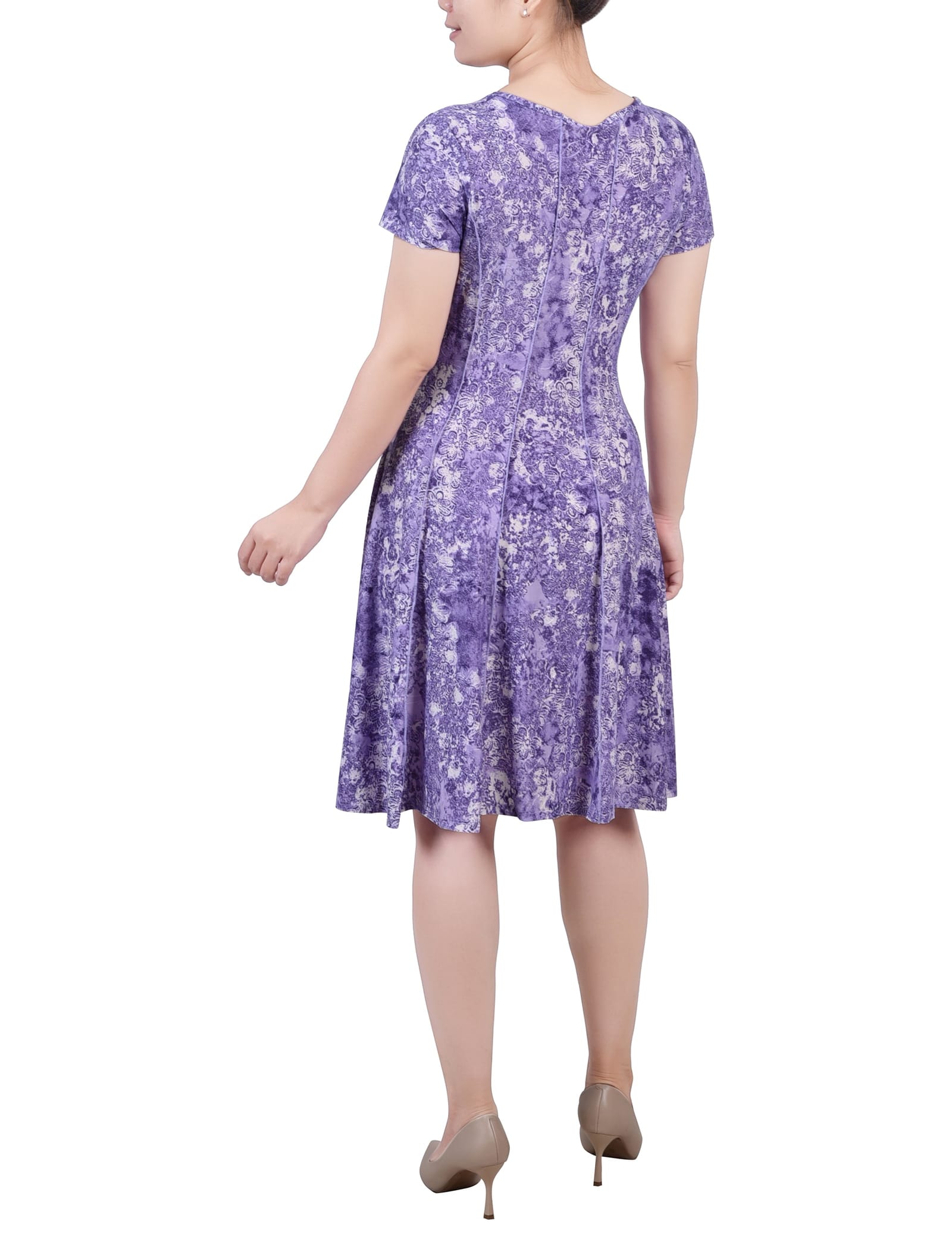 Short Sleeve Jacquard Knit Seamed Dress thumbnail 3