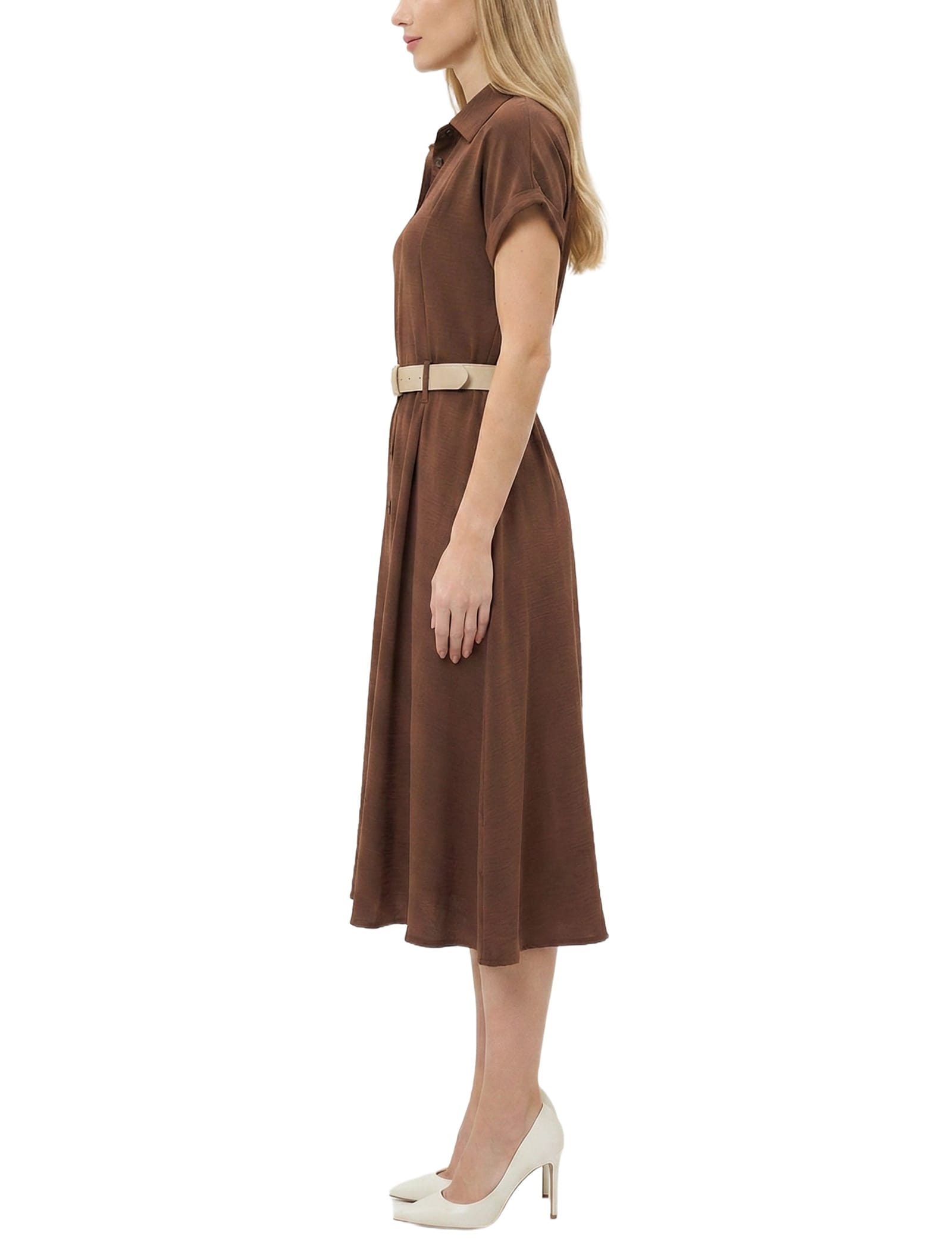 Short Sleeve Button Front Belted a-Line Dress thumbnail 3