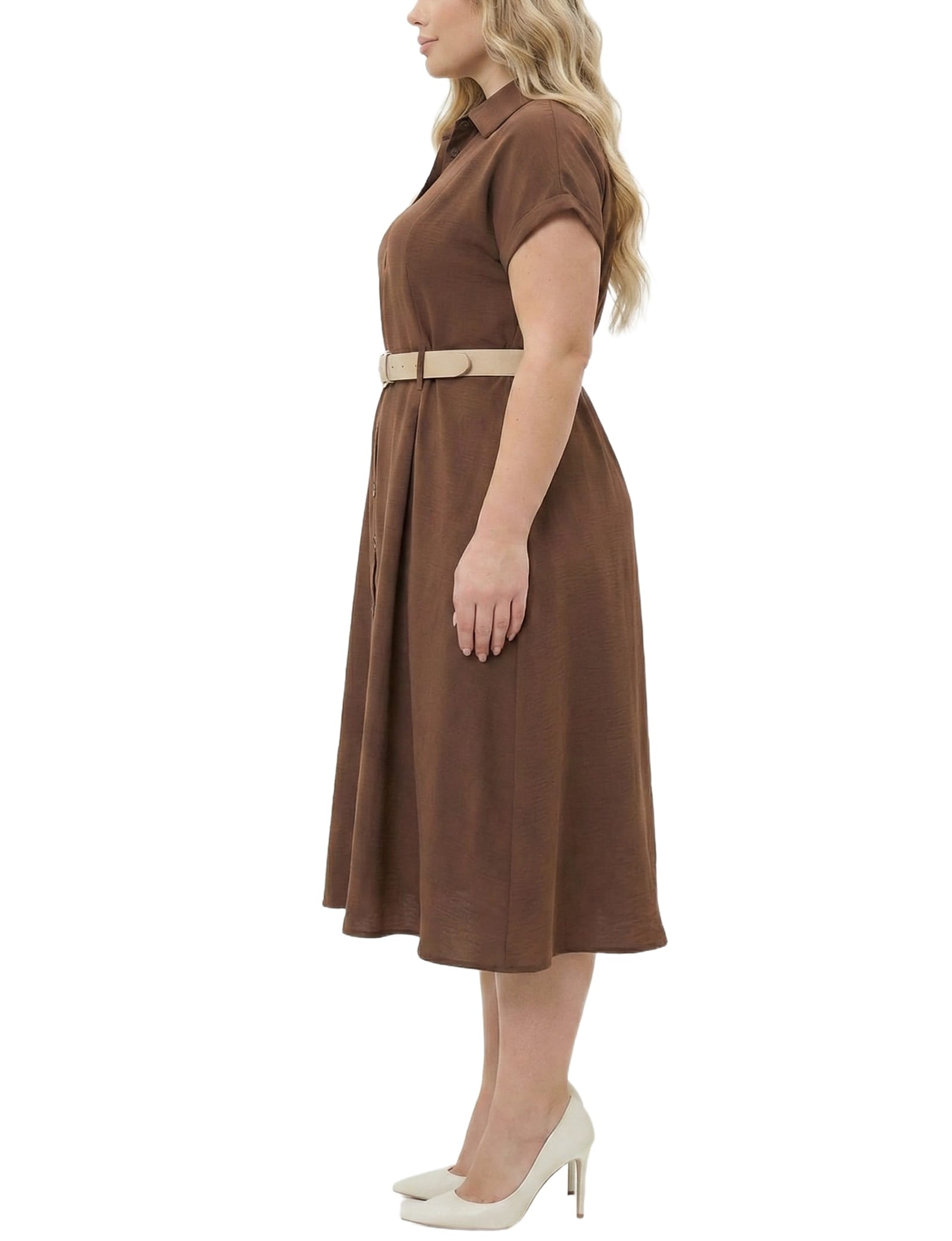 Plus Size Short Sleeve Button Front Belted a-Line Dress thumbnail 2