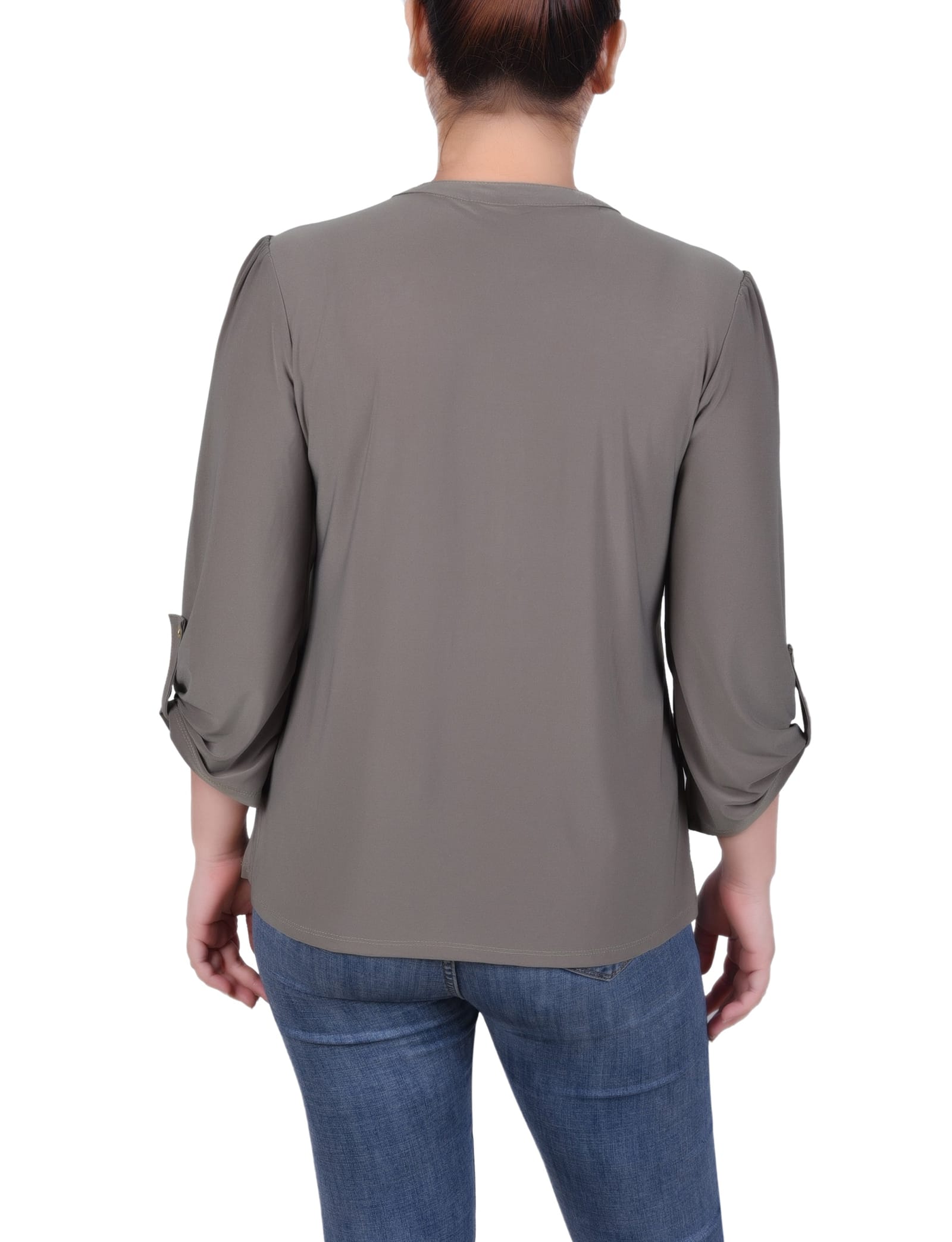 Petite Long Sleeve Pintuck Front Top with Chain Details thumbnail 3