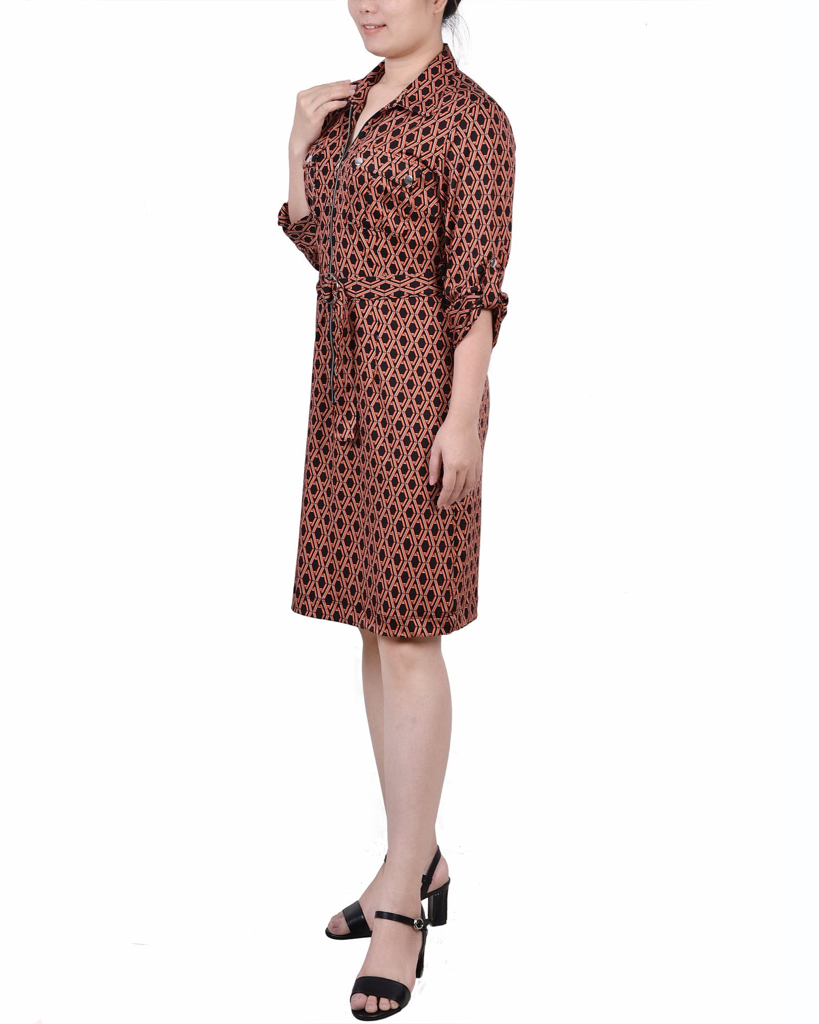Petite Belted Roll Tab Zip Front Shirtdress thumbnail 2