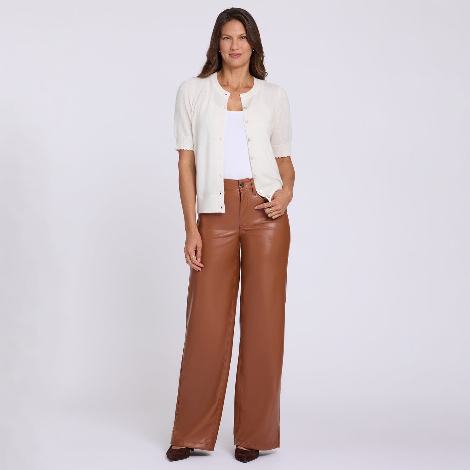 Vegan Stretch Leather Teresa Wide Leg Pants thumbnail 6