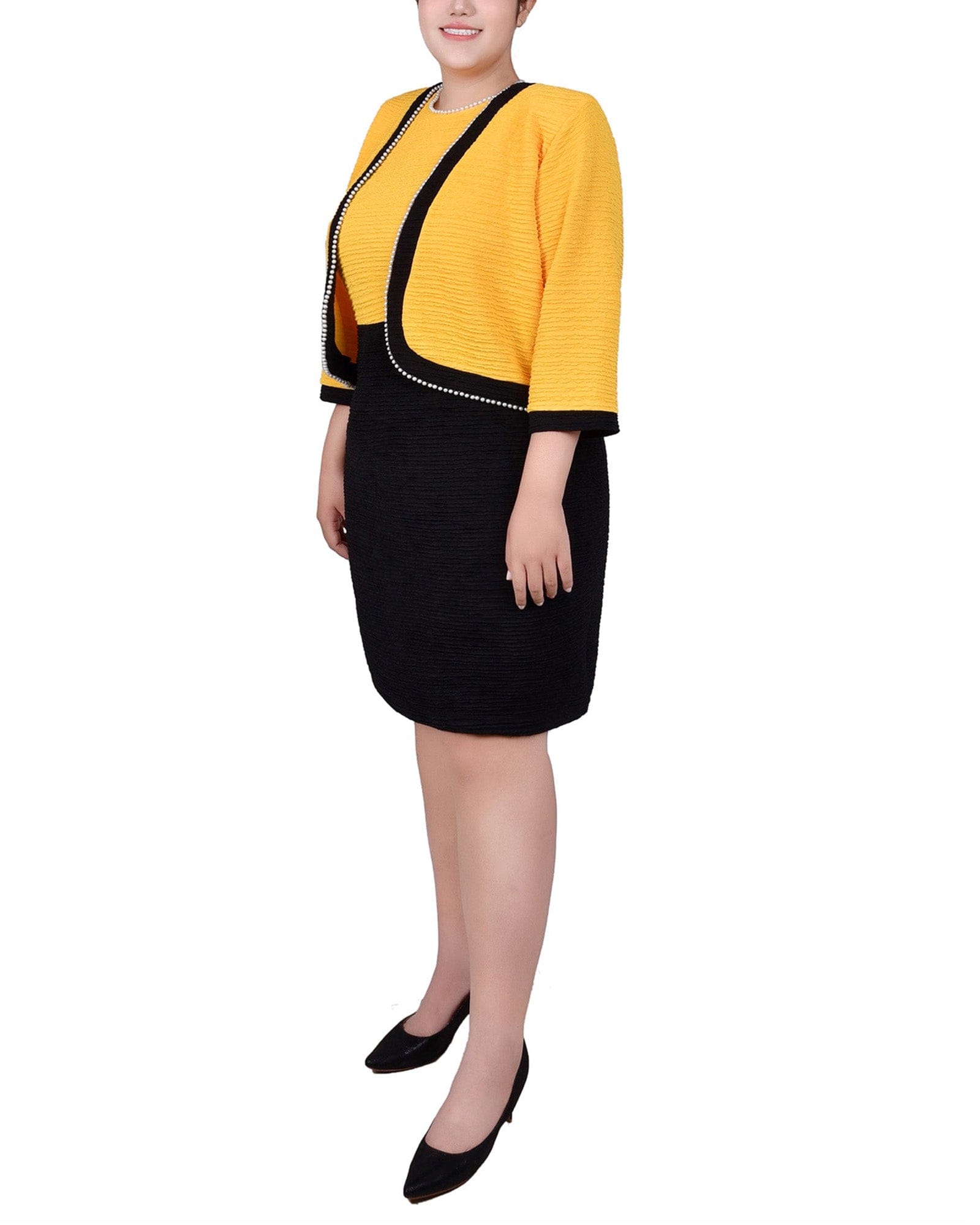 Plus Size 3/4 Sleeve Textured Knit 2 Piece Dress Set thumbnail 2