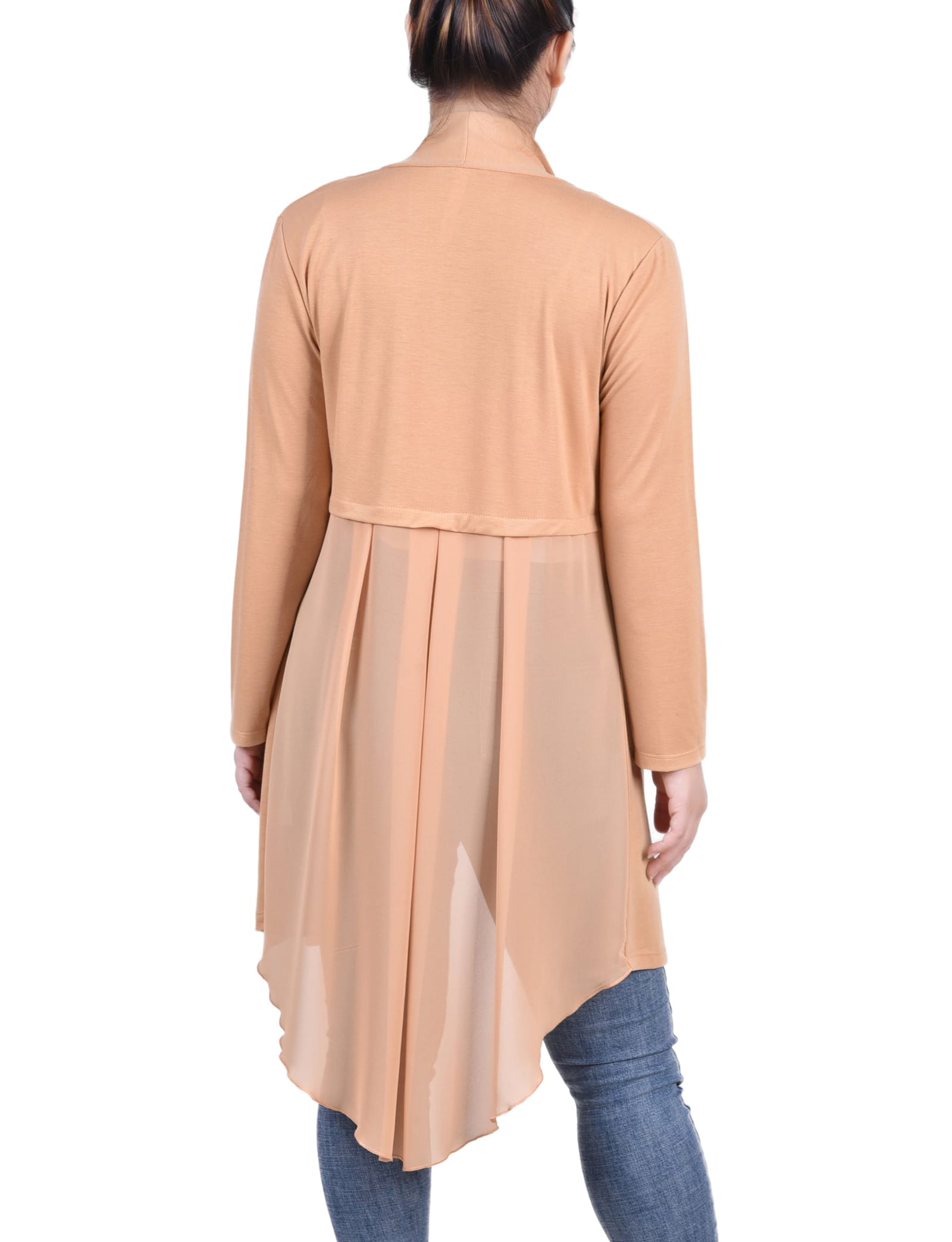 Long Sleeve Knit Cardigan with Chiffon Back thumbnail 3