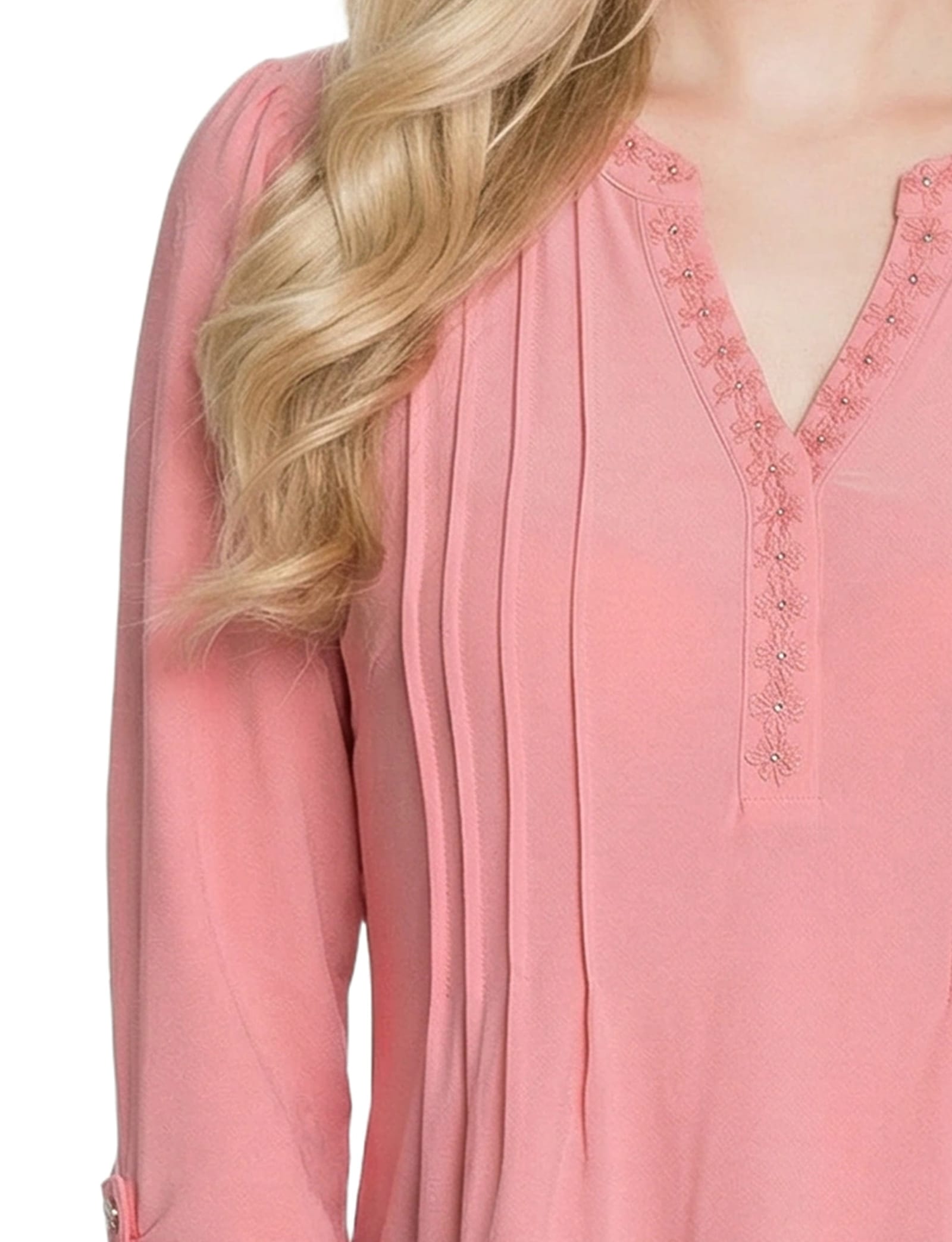 Petite Long Sleeve Pleat Front Roll Tab Top thumbnail 2