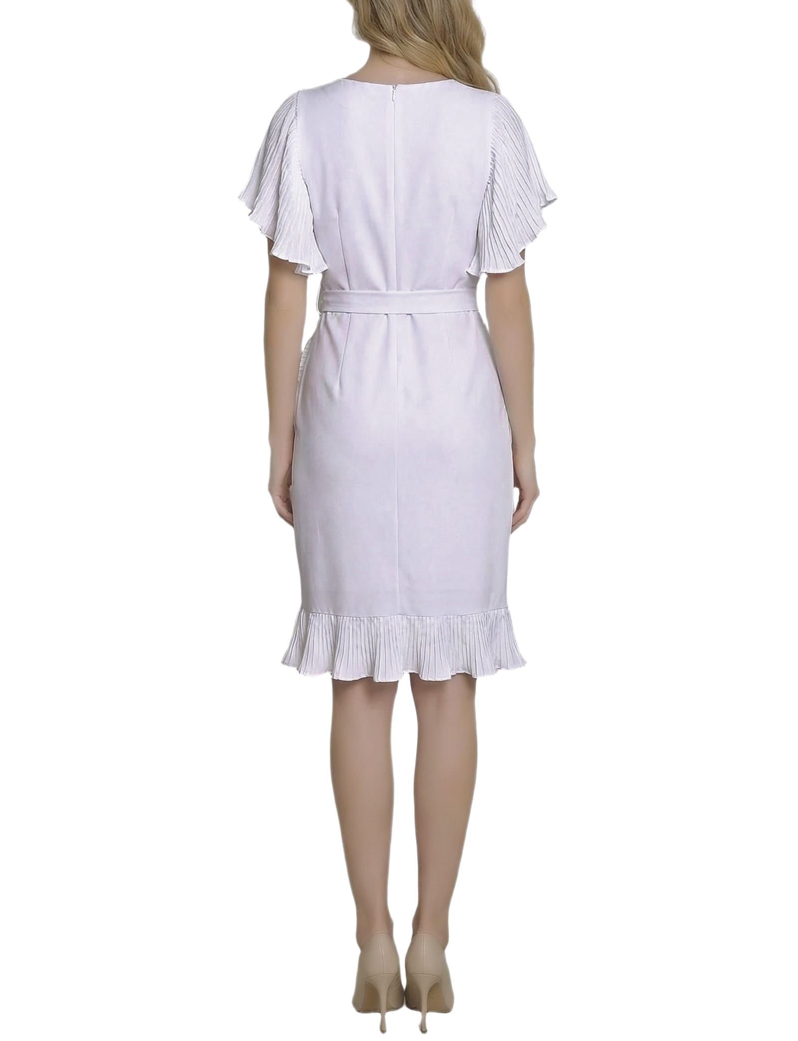 Petite Short Sleeve Pleated Ruffle Dress thumbnail 4