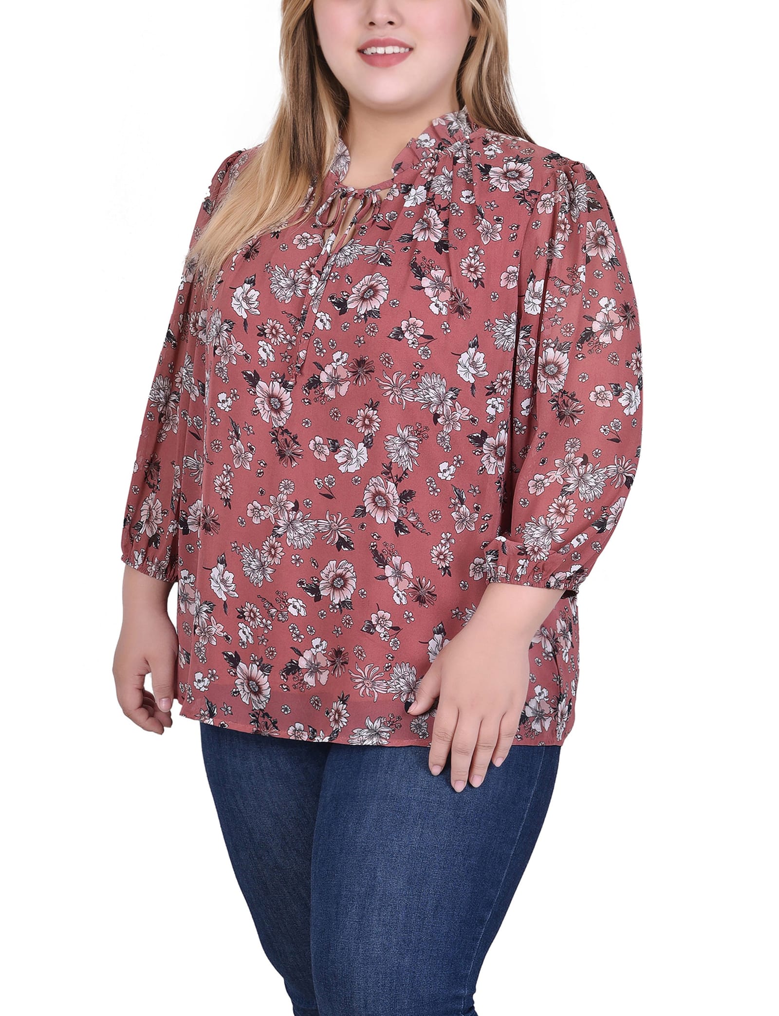 Plus Size 3/4 Sleeve Chiffon Blouse thumbnail 2