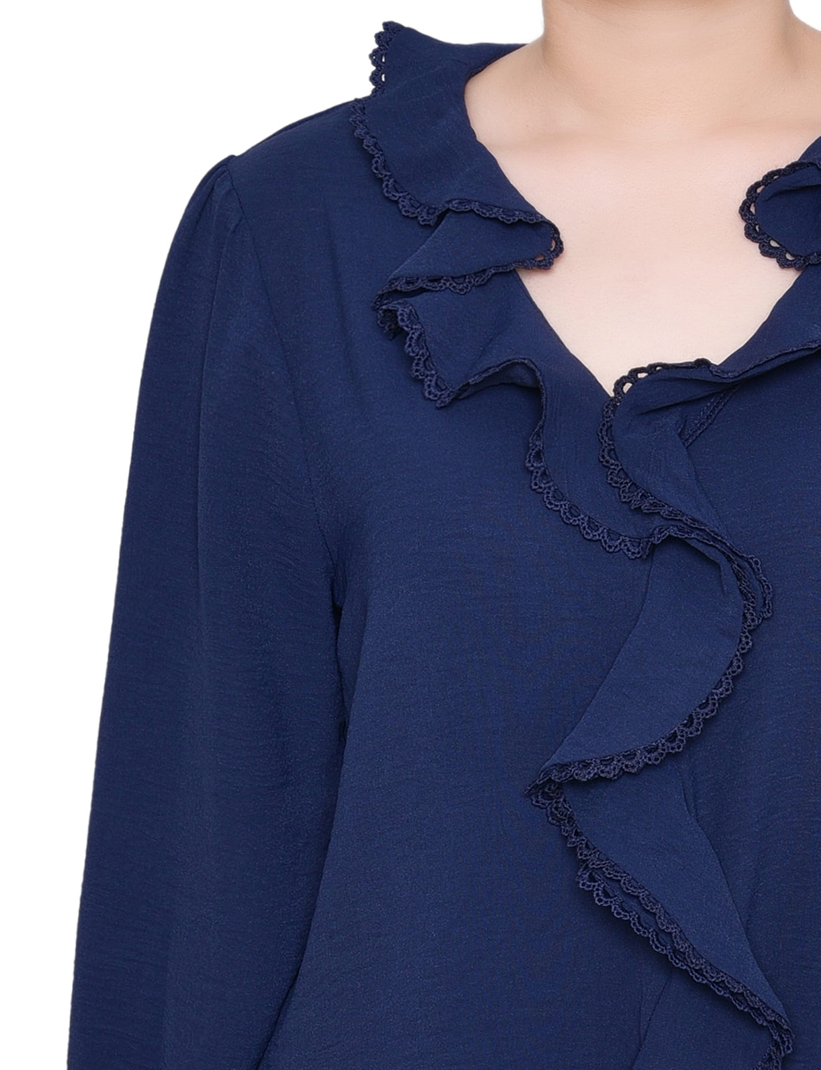Petite Short Sleeve Ruffle Front Blouse thumbnail 2