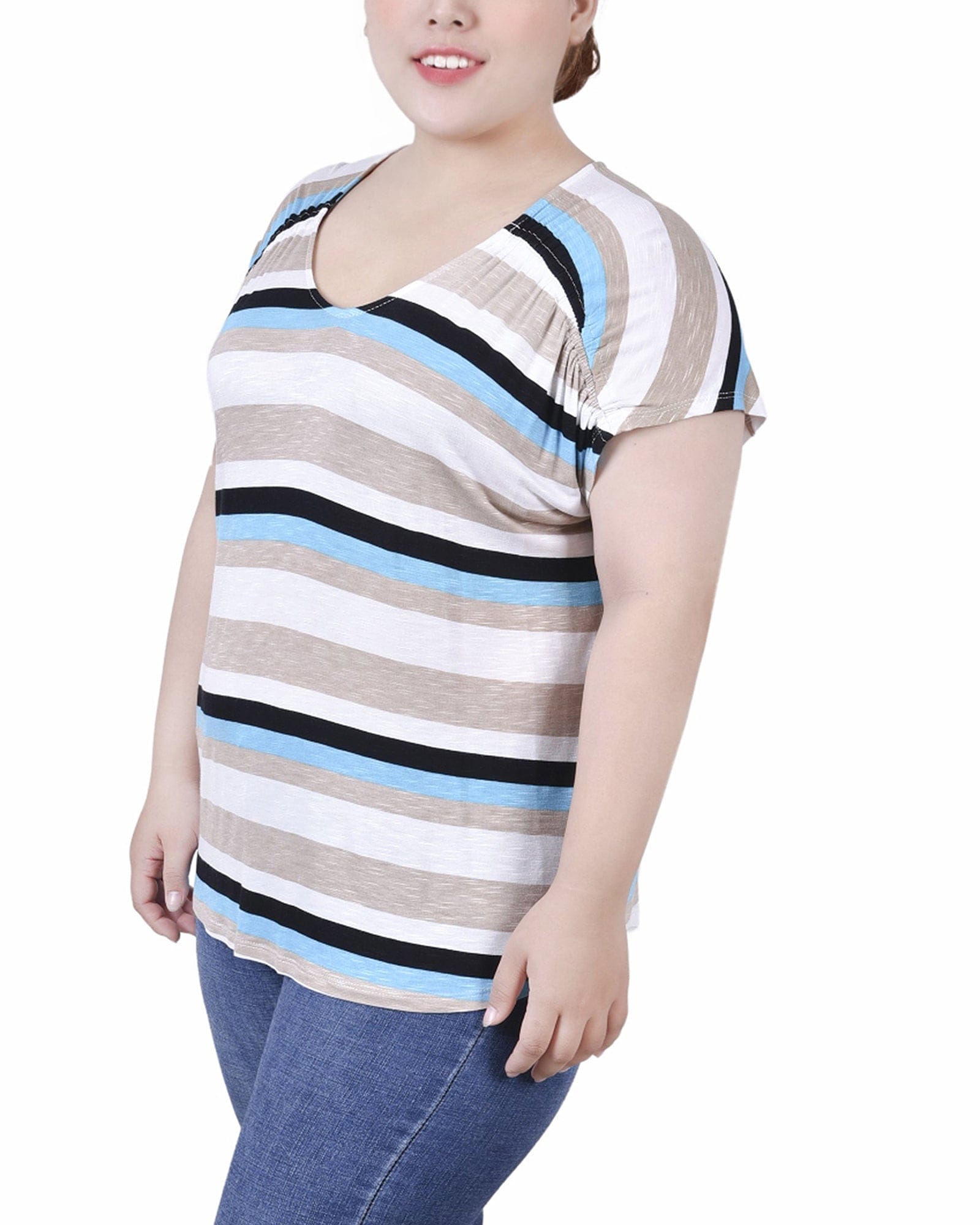 Plus Size Short Sleeve Striped V-Neck Top thumbnail 2