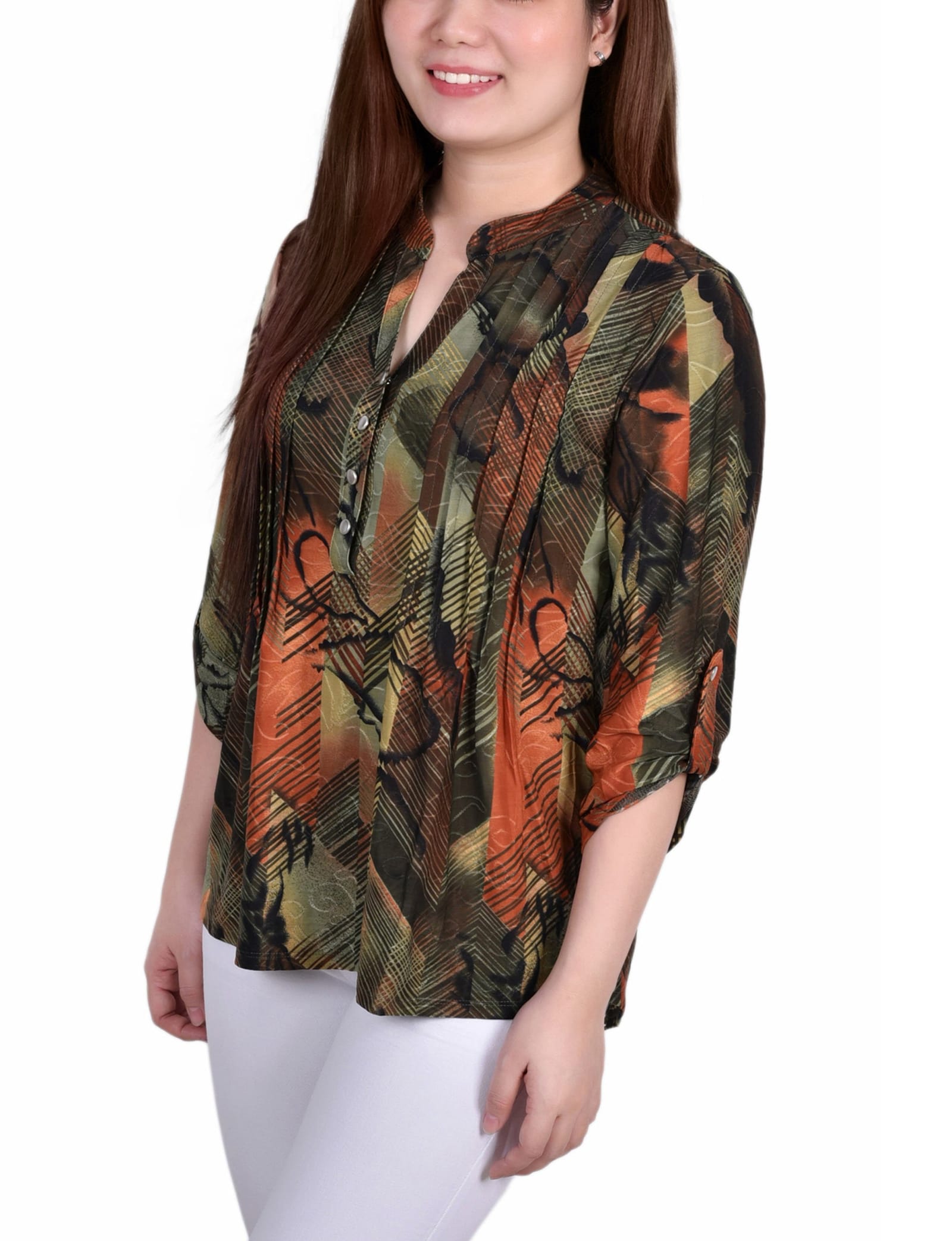3/4 Roll Tab Sleeve Y Neck Top thumbnail 2