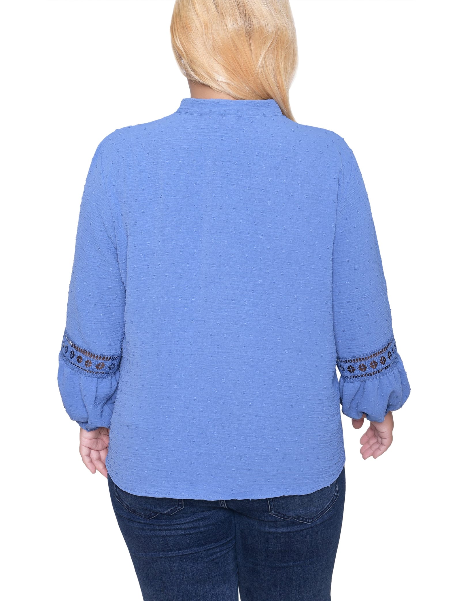 Plus Size Long Sleeve Blouse with Crochet Trim thumbnail 3