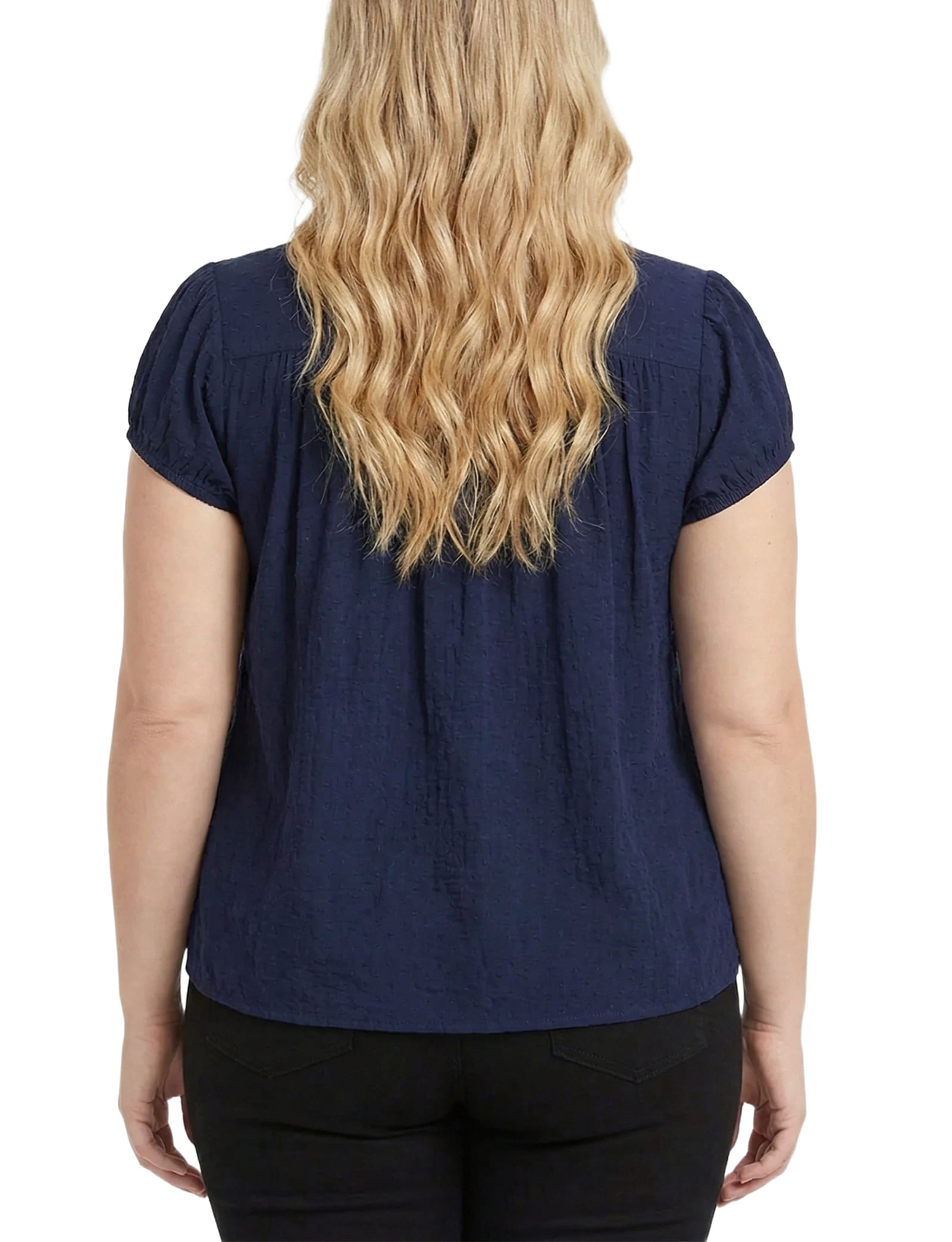 Plus Size Cap Slv Rouched Yoke Blouse thumbnail 3