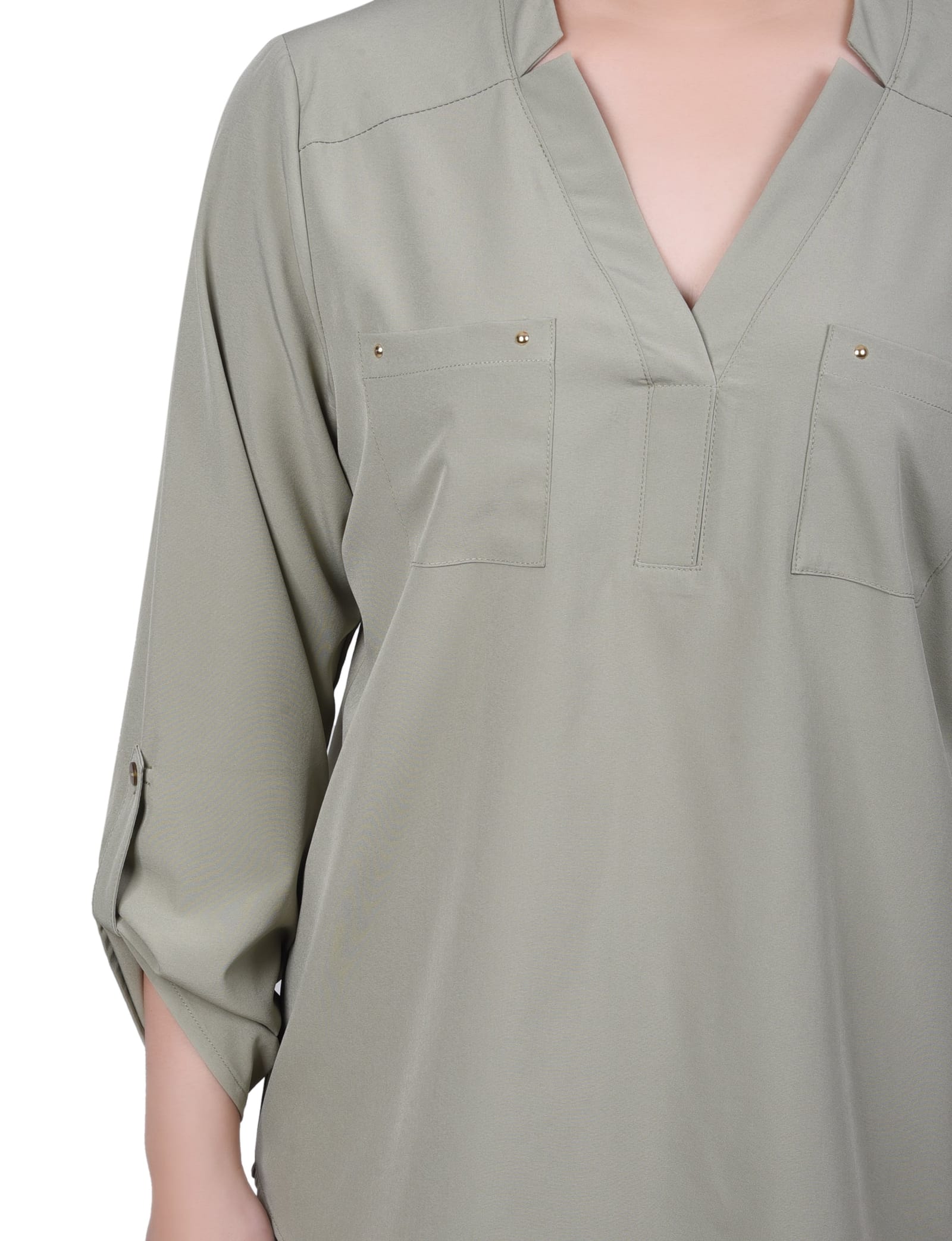 Petite Roll Tab Sleeve Blouse with Pockets thumbnail 3