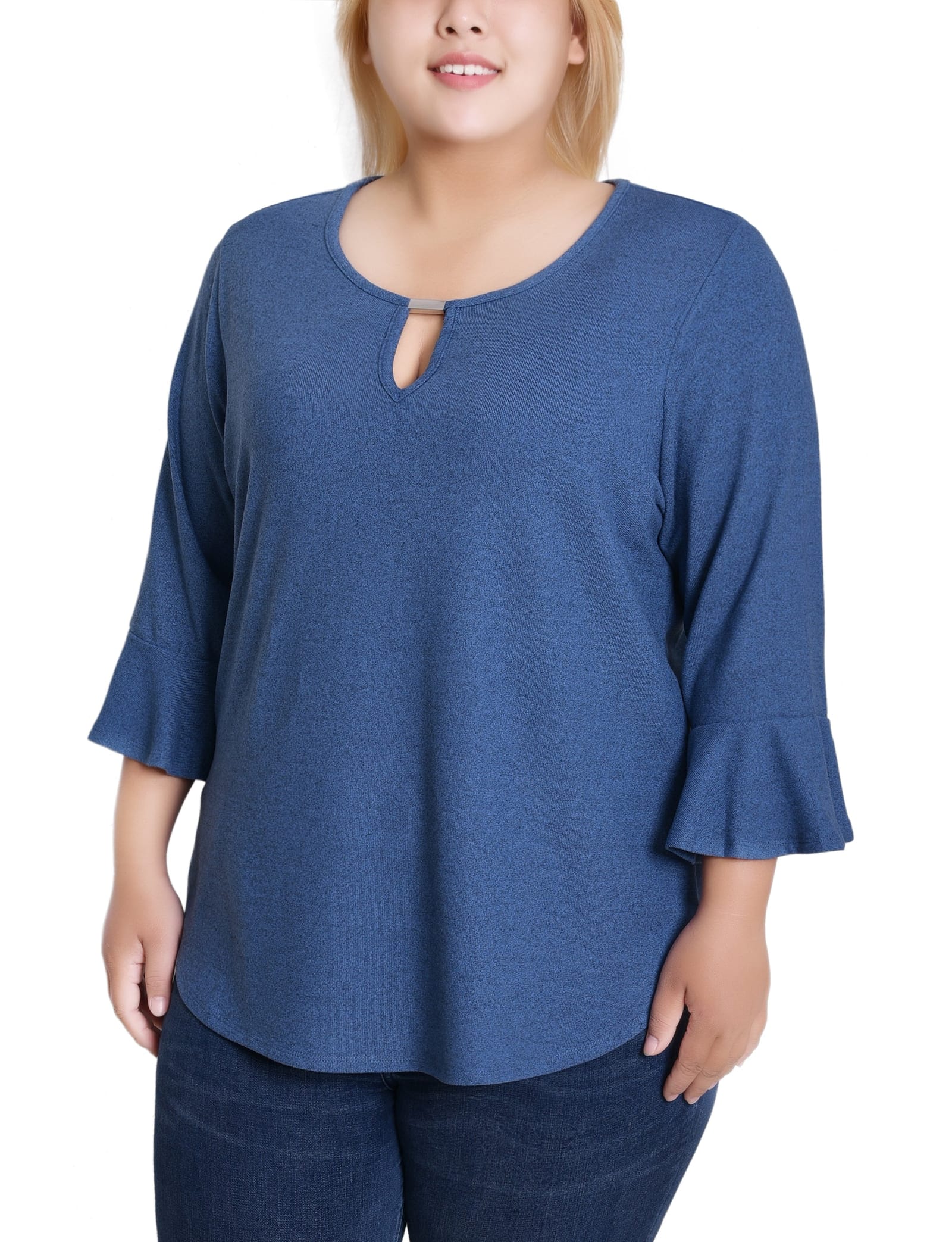 Plus Size 3/4 Bell Sleeve Top with Hardware thumbnail 3