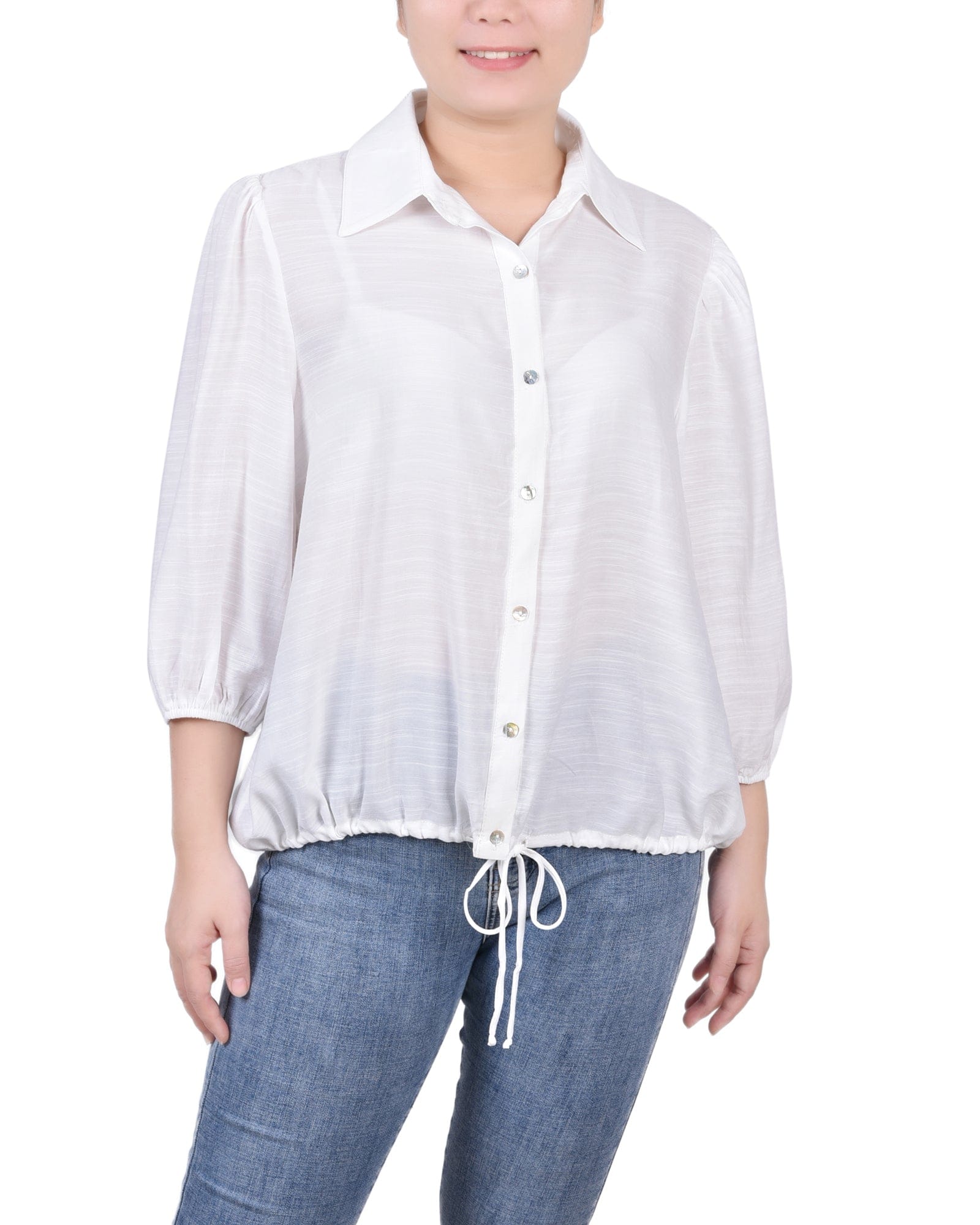 3/4 Sleeve Drawstring Blouse