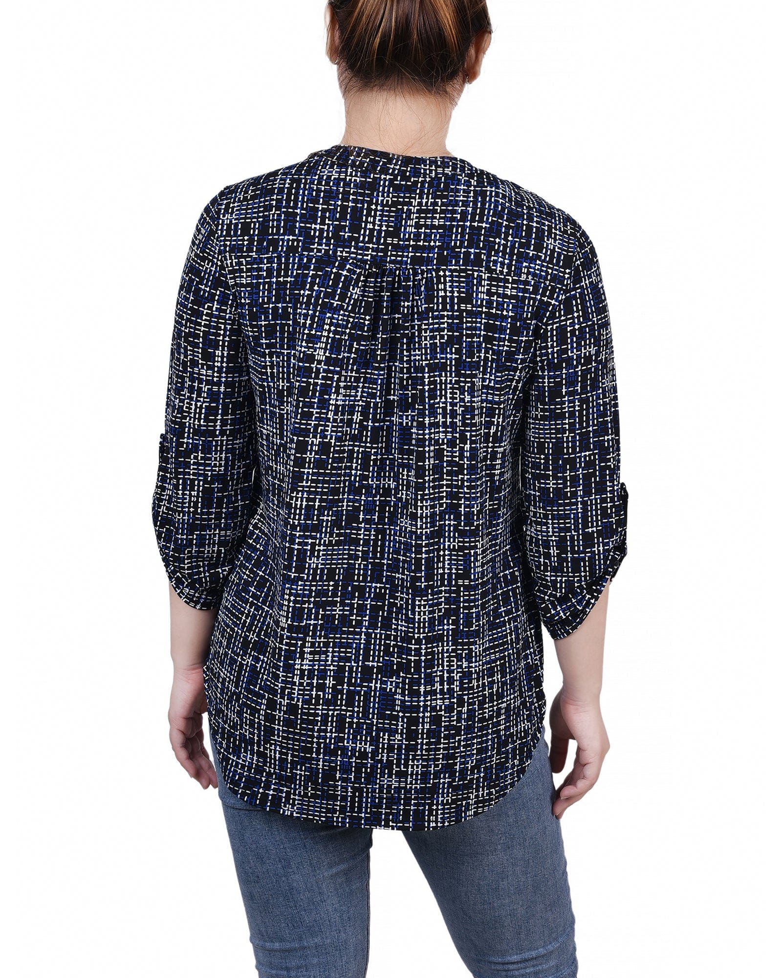 Petite 3/4 Roll Tab Sleeve Y Neck Top thumbnail 3