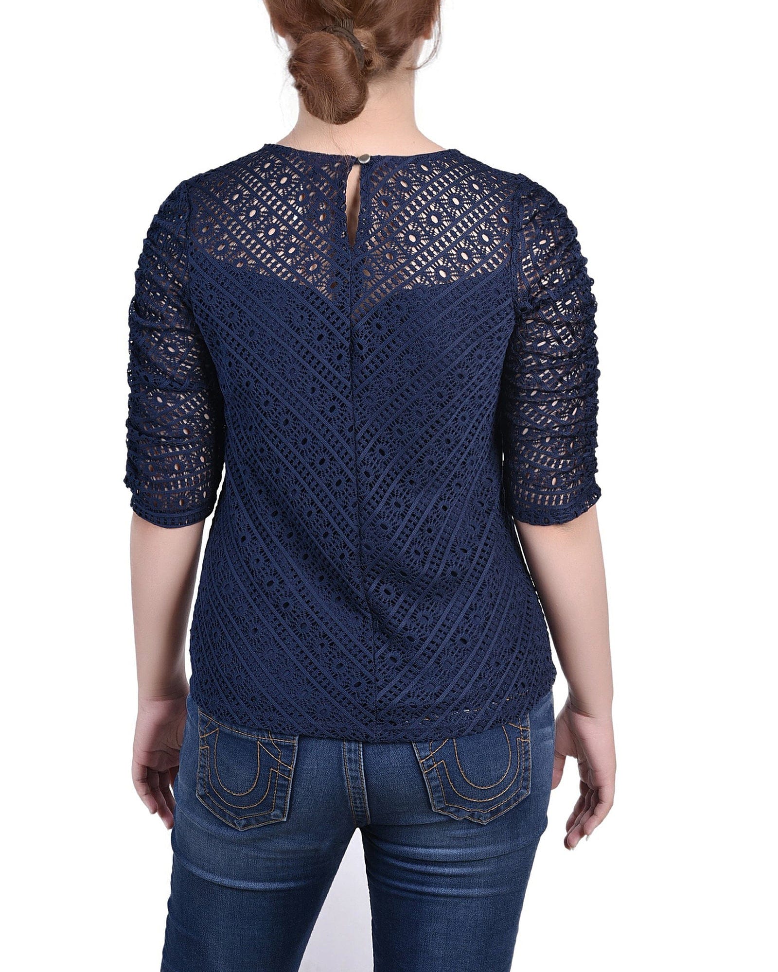 Petite Rouched Sleeve Lace Top thumbnail 3