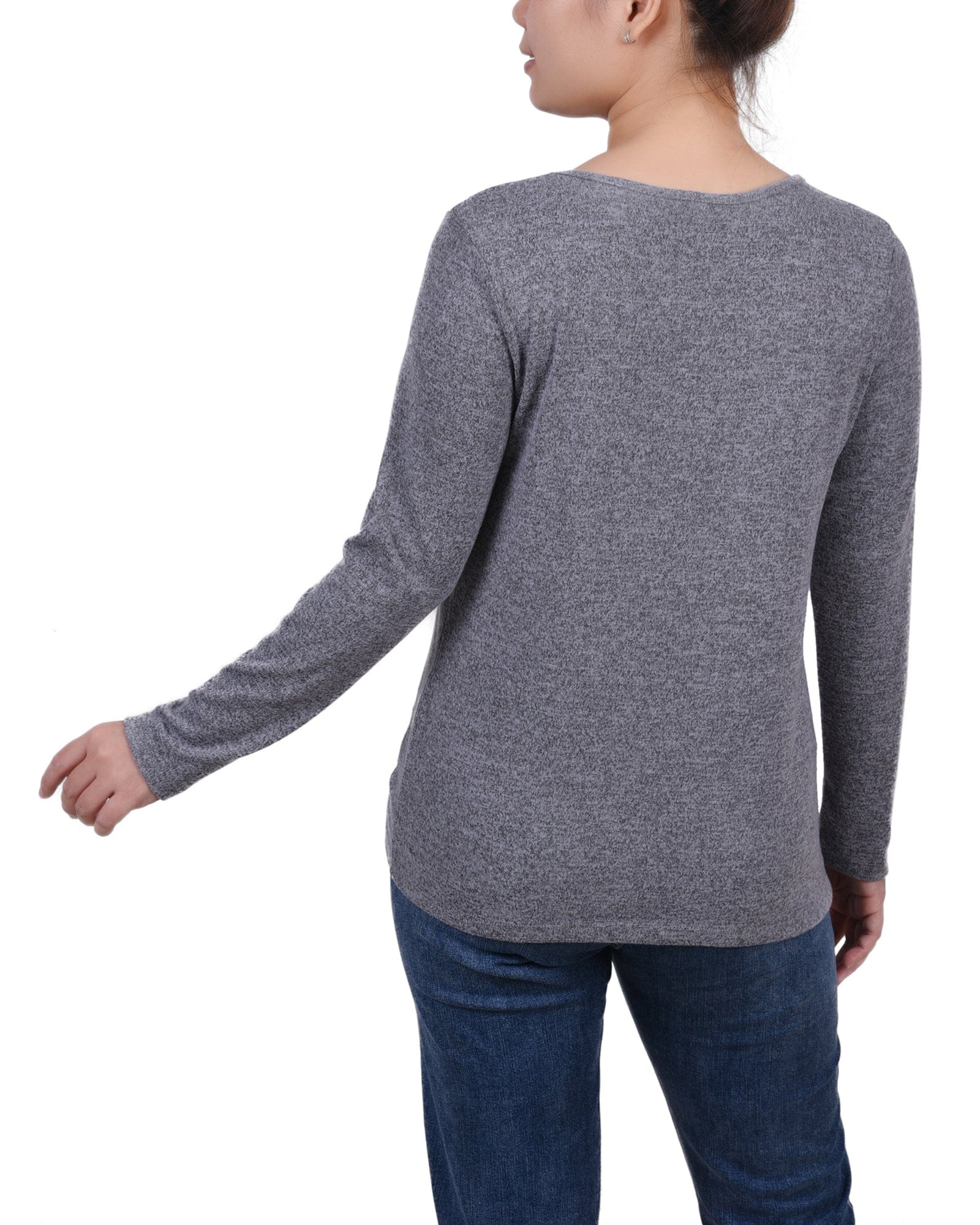 Petite Long Sleeve Knit Keyhole Top with Studs thumbnail 3