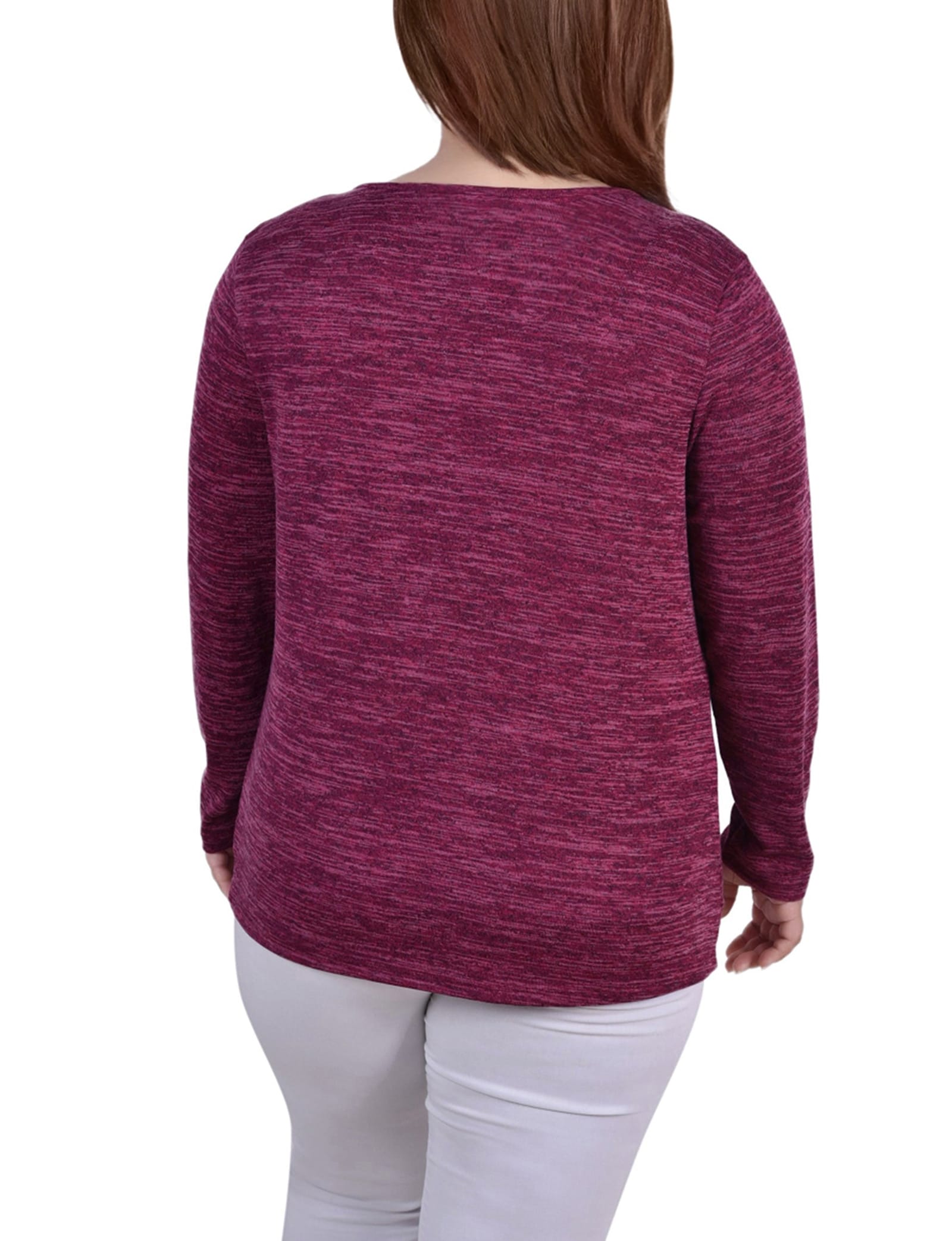 Plus Size Long Sleeve Knit Keyhole Top with Studs thumbnail 3