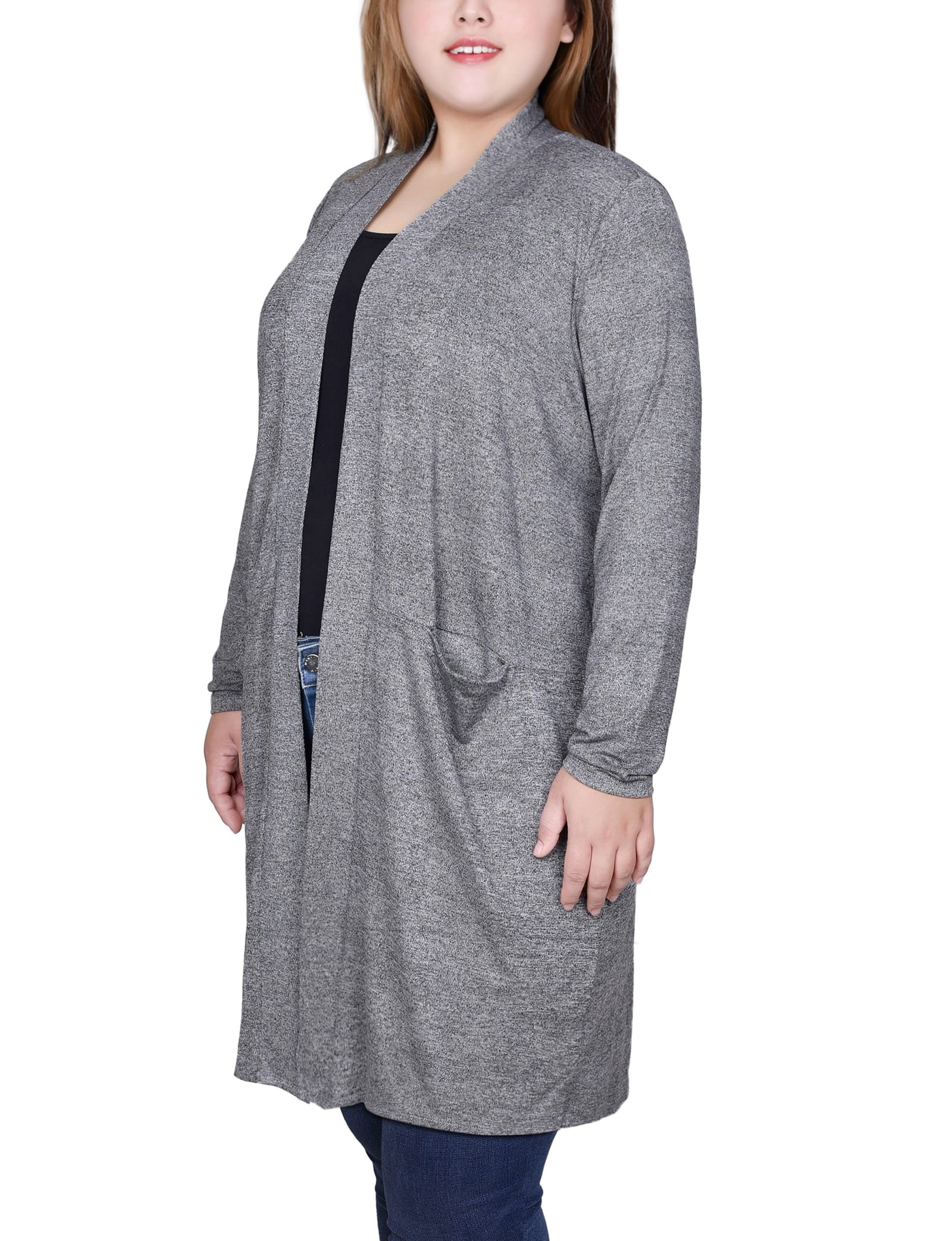 Plus Size Long Sleeve Pocketed Cardigan thumbnail 3