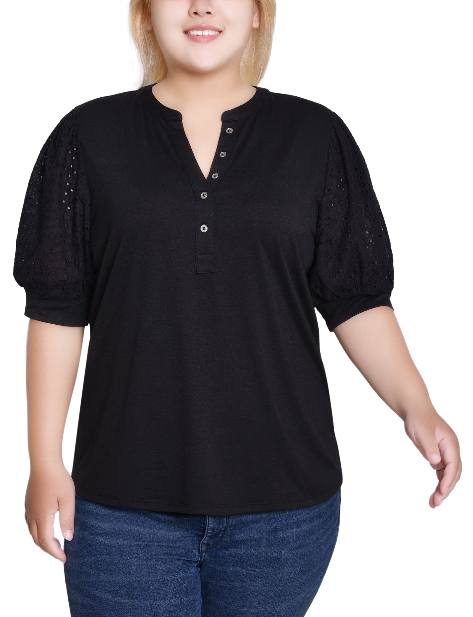 Plus Size Puff Elbow Sleeve Top thumbnail 2